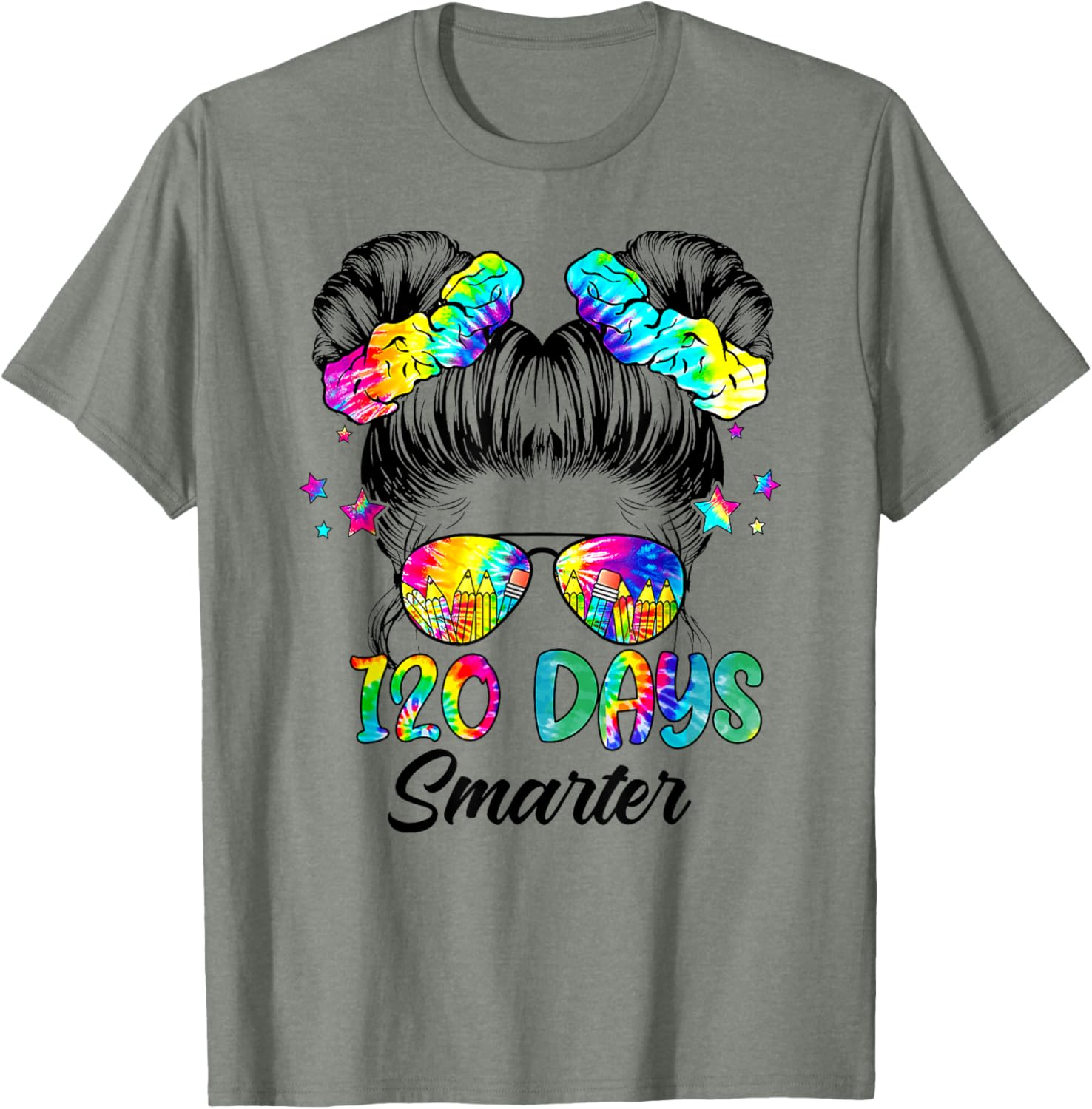 Messy Bun 120 Days of School Tie Dye Shirt for Smart Students - 20