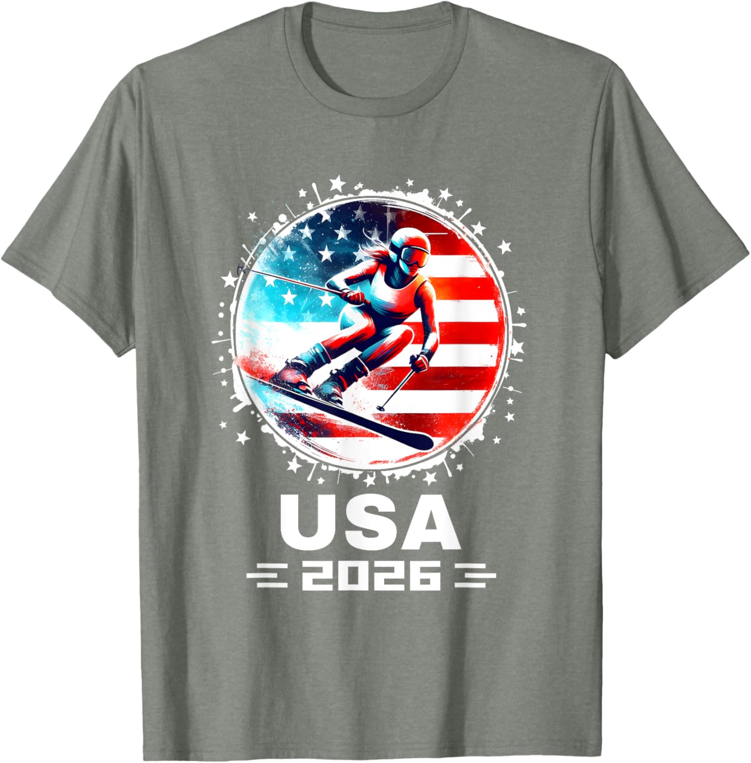 Skier USA Team 2026 American Flag Women's Skiing T-Shirt - 8