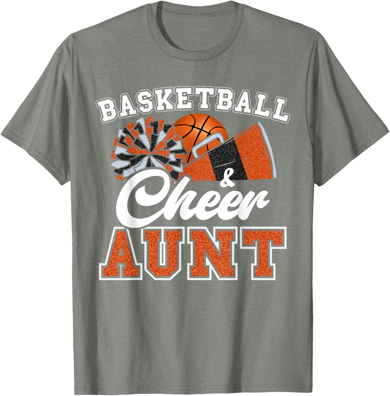 Proud Basketball Cheer Aunt T-Shirt for Cheerleader Niece in Orange - 2