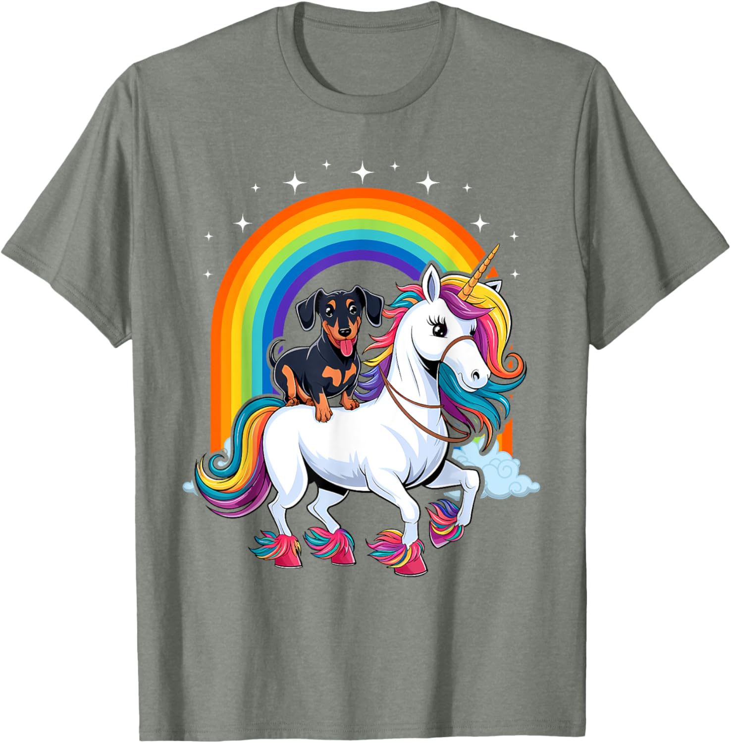 Dachshund Unicorn Galaxy Rainbow T-Shirt for Girls and Dogs - 9