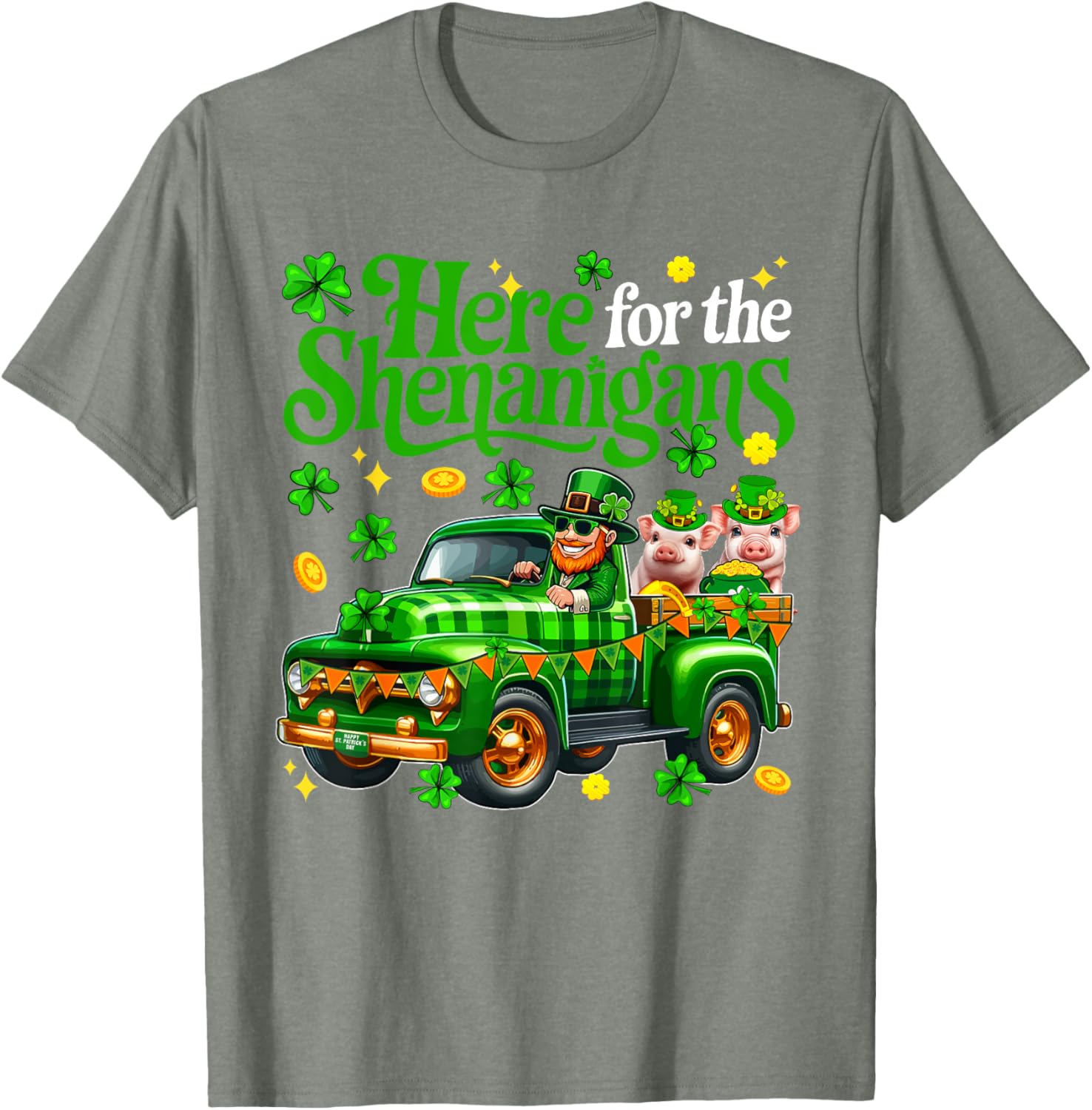 Here For The Shenanigans St Patrick's Day Pig Truck T-Shirt for Fun Lovers - 6