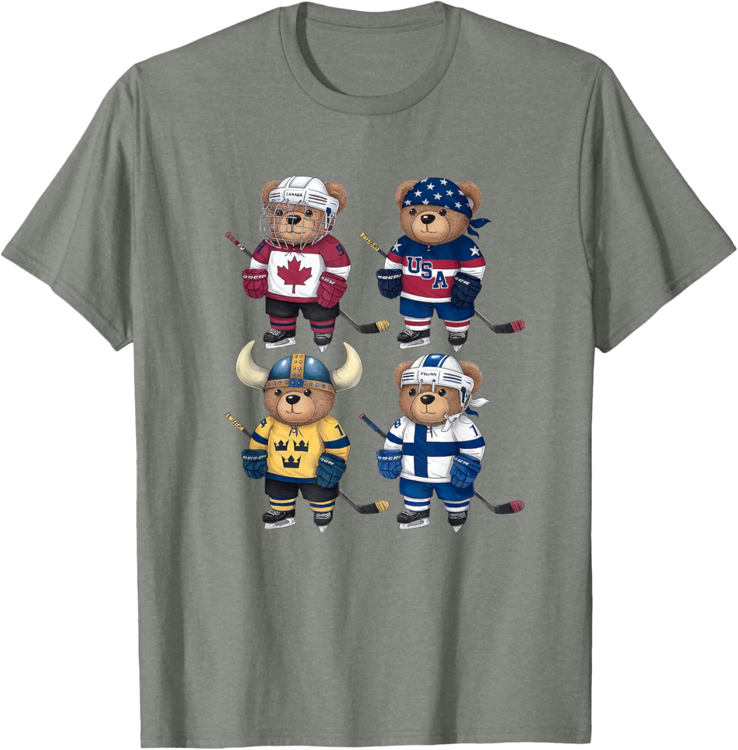 Four Nations Battle Teddy Bear Hockey Player T-Shirt for Fans - 20