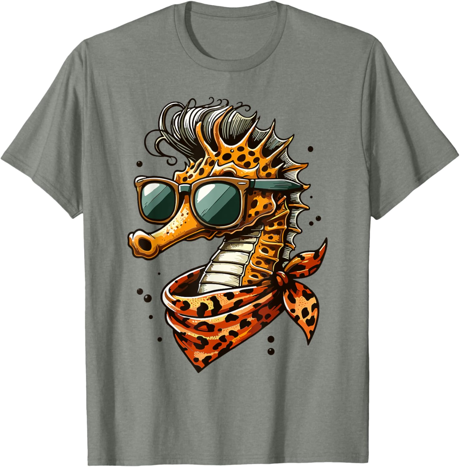 Seahorse with Leopard Scarf and Sunglasses Fun T-Shirt for Animal Lovers - 2