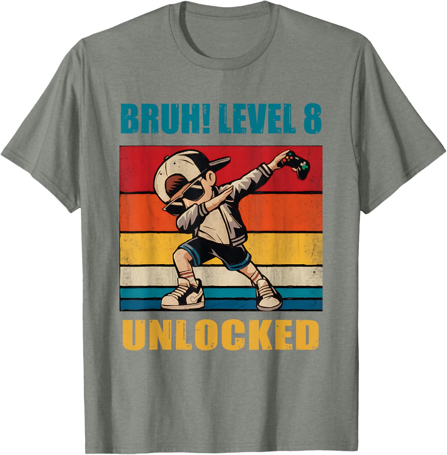 8 Year Old Birthday Gamer T-Shirt Level 8 Unlocked Dabbing Fun - 16