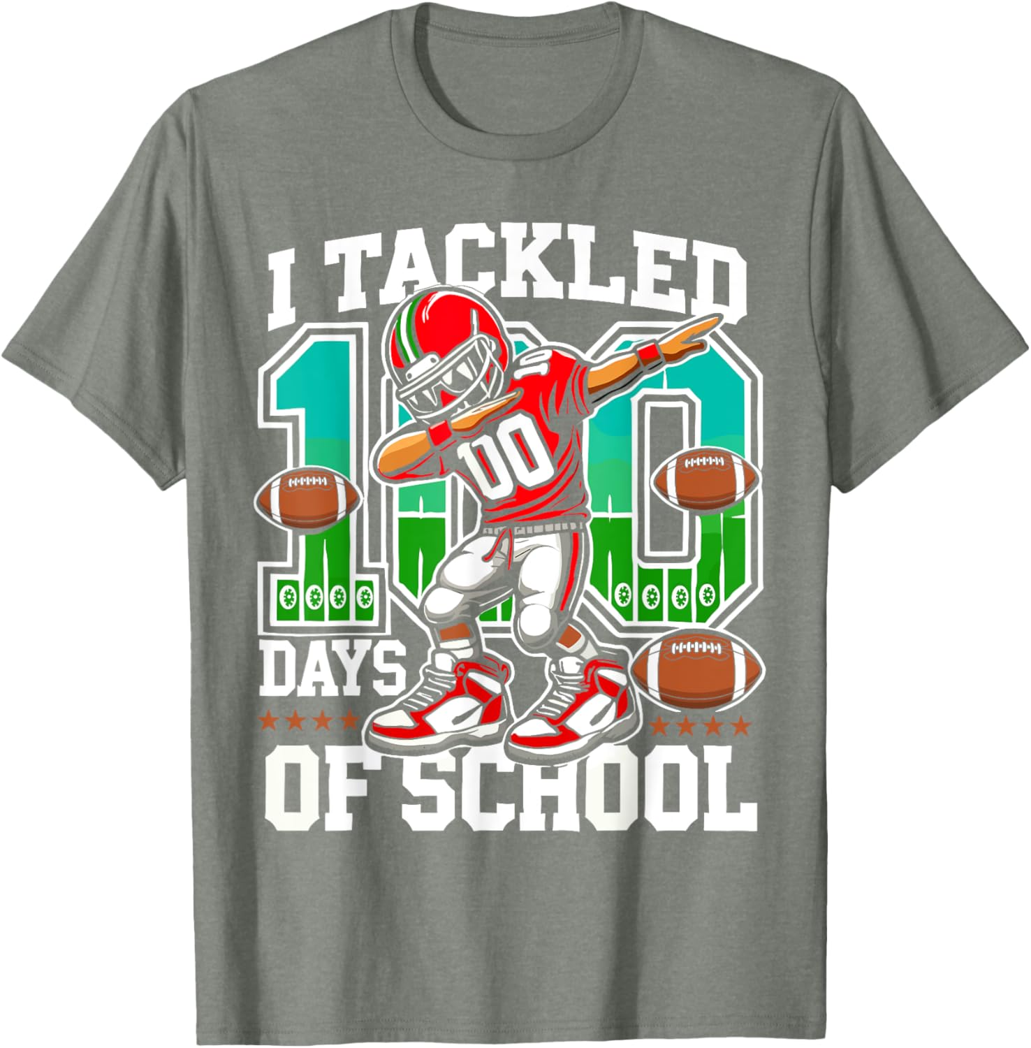 100 Days of School Football Teacher Student T-Shirt for Celebrating Fun - 16