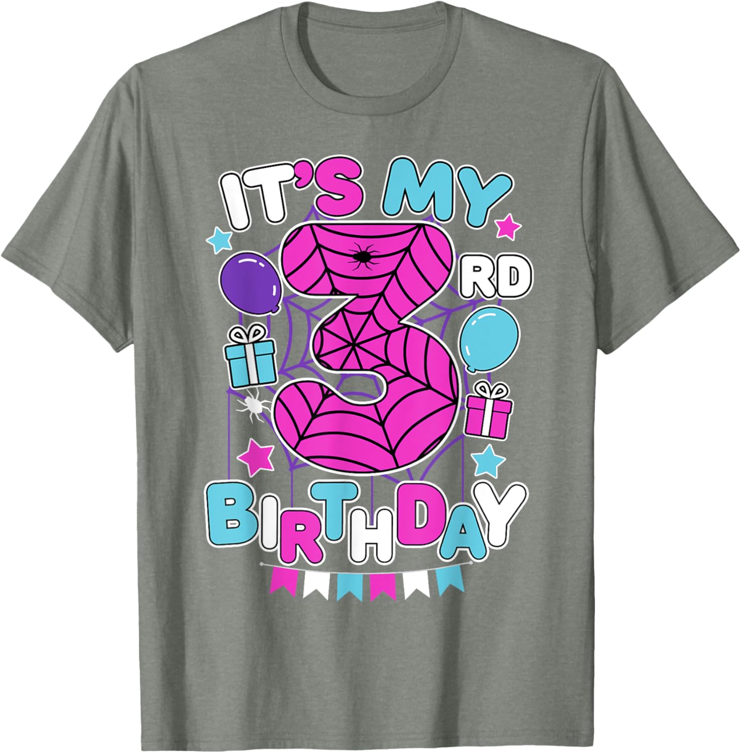 Cute 3rd Birthday Spider Web Theme T-Shirt for Girls Age Three - 4