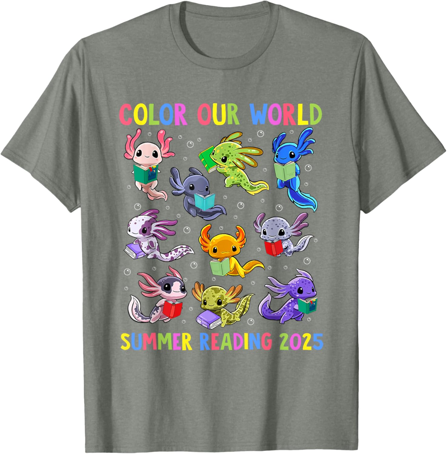 Color Our World Axolotl Summer Reading 2025 T-Shirt for Fun Adventures - 11