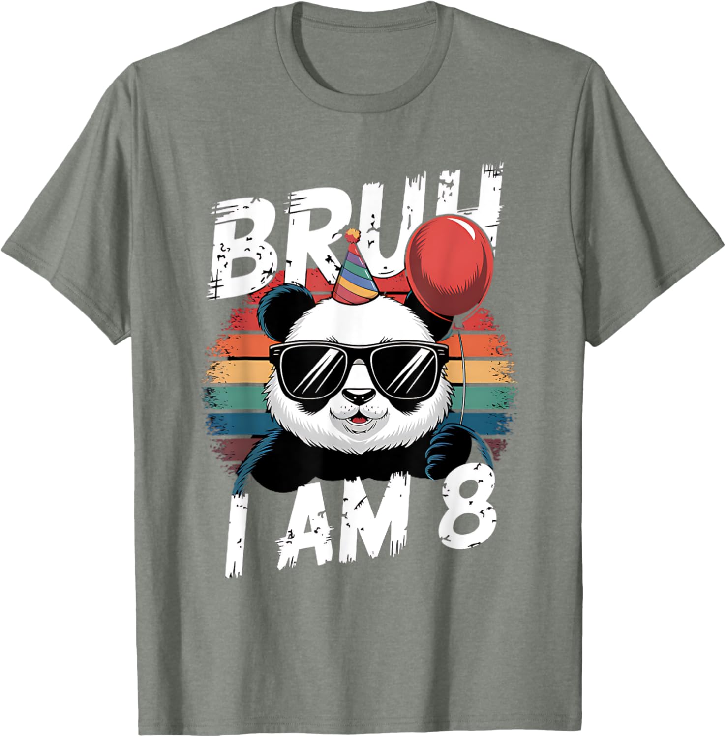 Bruh I Am 8 Panda Retro Sunset T-Shirt for Kids 8th Birthday Fun - 11
