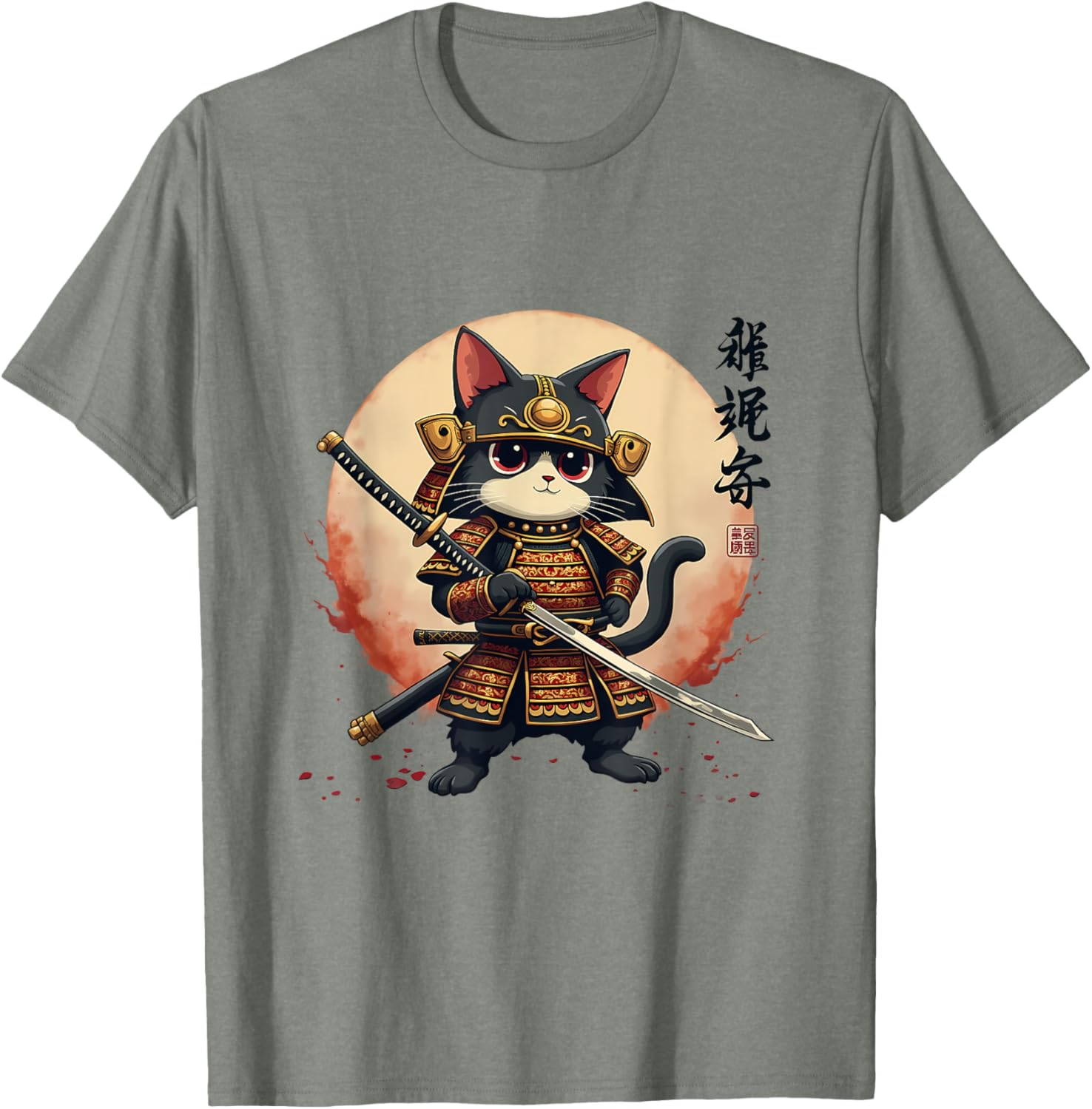 Samurai Cat Warrior Art Tee for Men and Women - Cool Japanese Anime T-Shirt - 1
