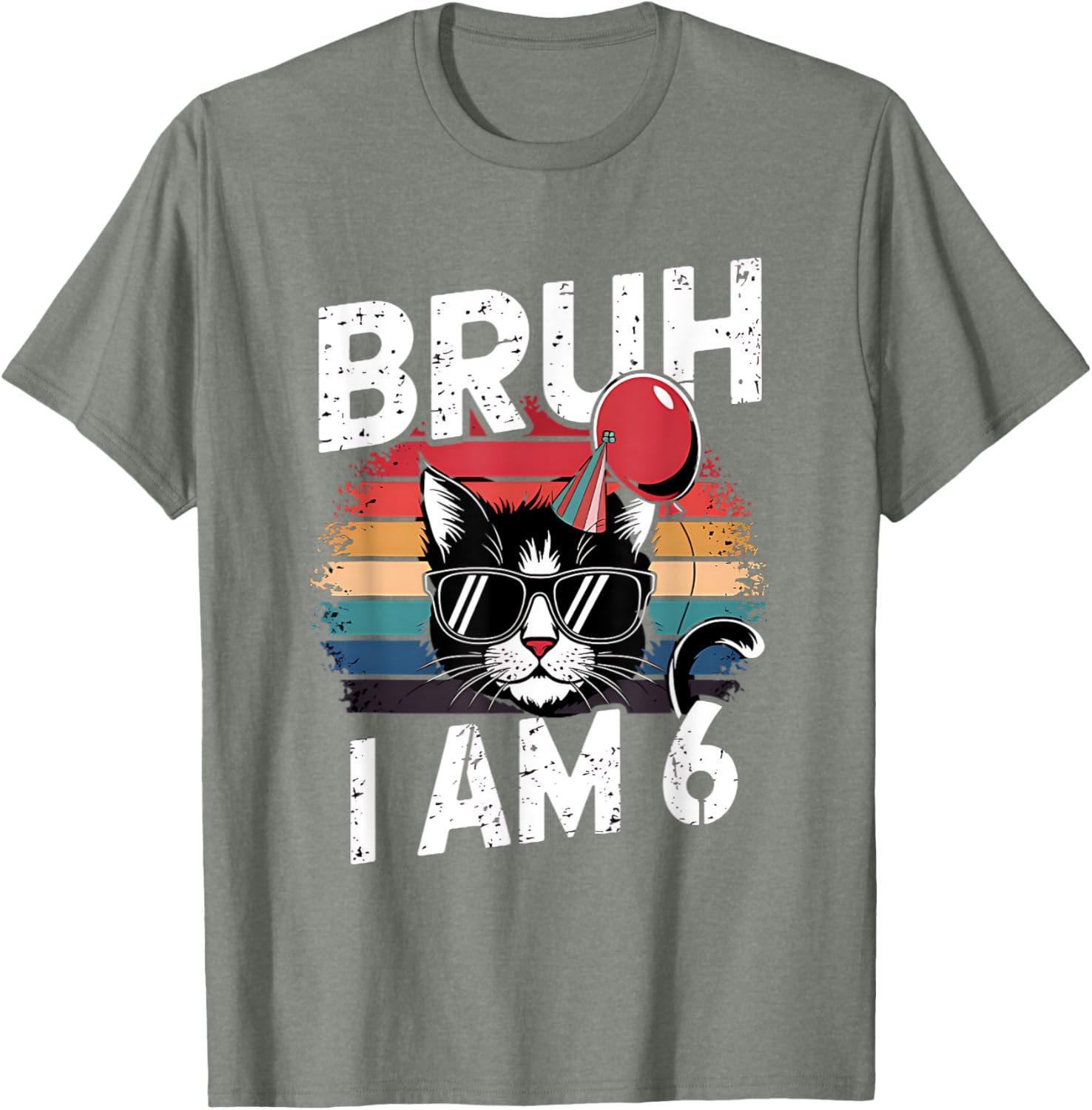 Retro Sunset Cat T-Shirt for Kids 6th Birthday Party Celebration - 16