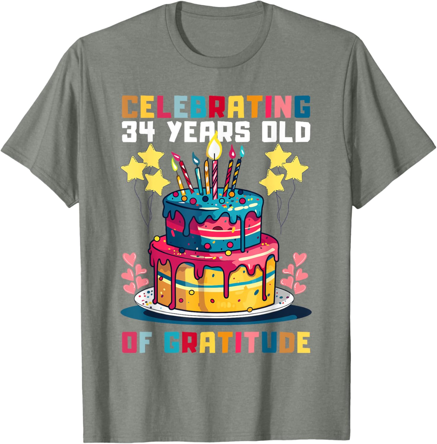 Celebrating 34 Years of Gratitude Fun Birthday T-Shirt for All Ages - 8
