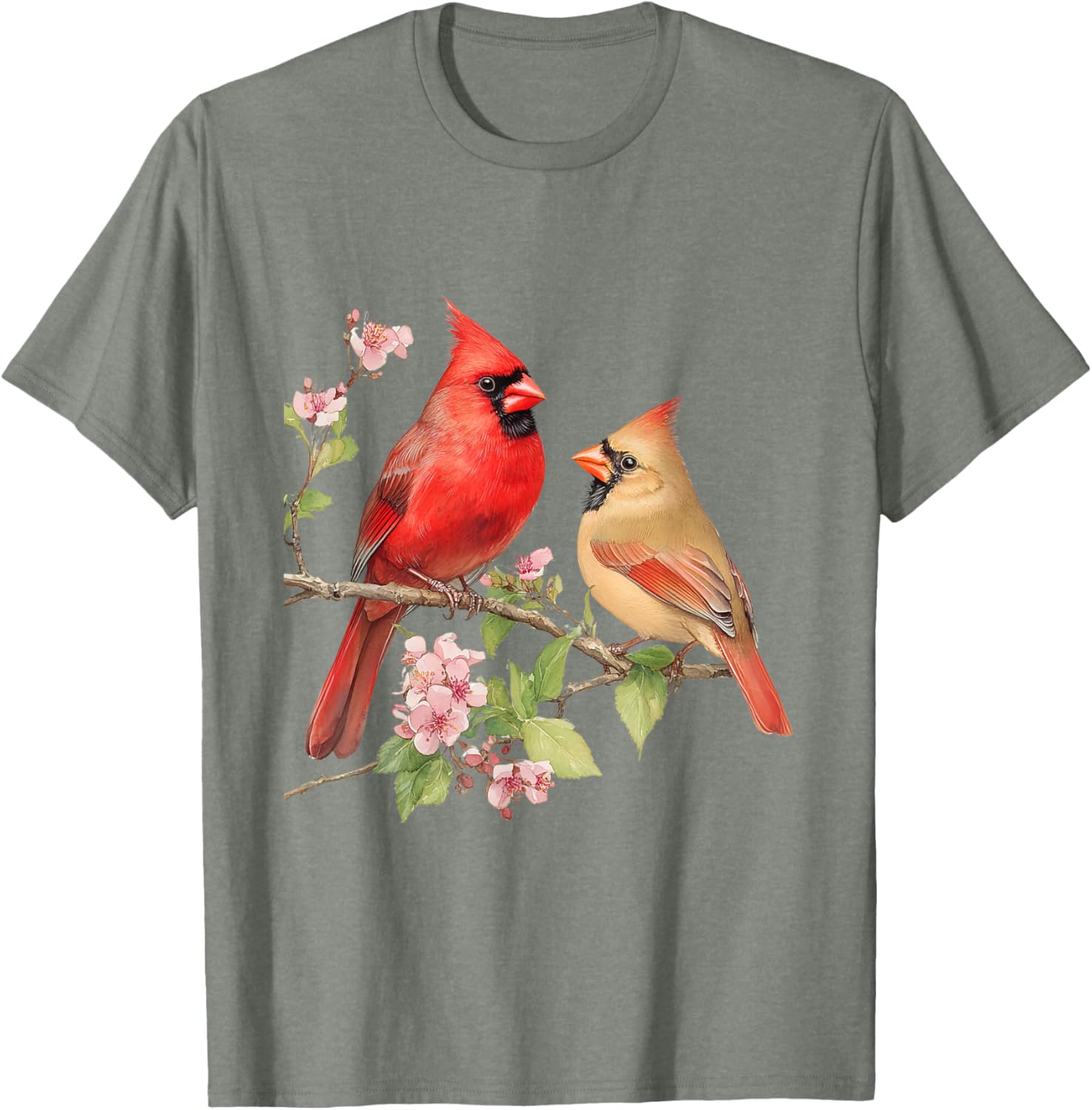 Charming Male and Female Cardinals on Cherry Blossom Branch T-Shirt - 6