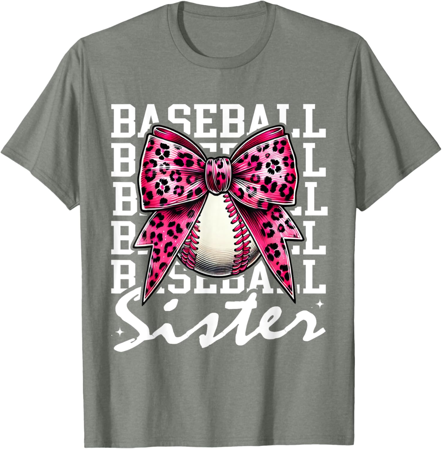 Pink Leopard Print Coquette Bow Baseball Sister T-Shirt for Trendy Style - 19