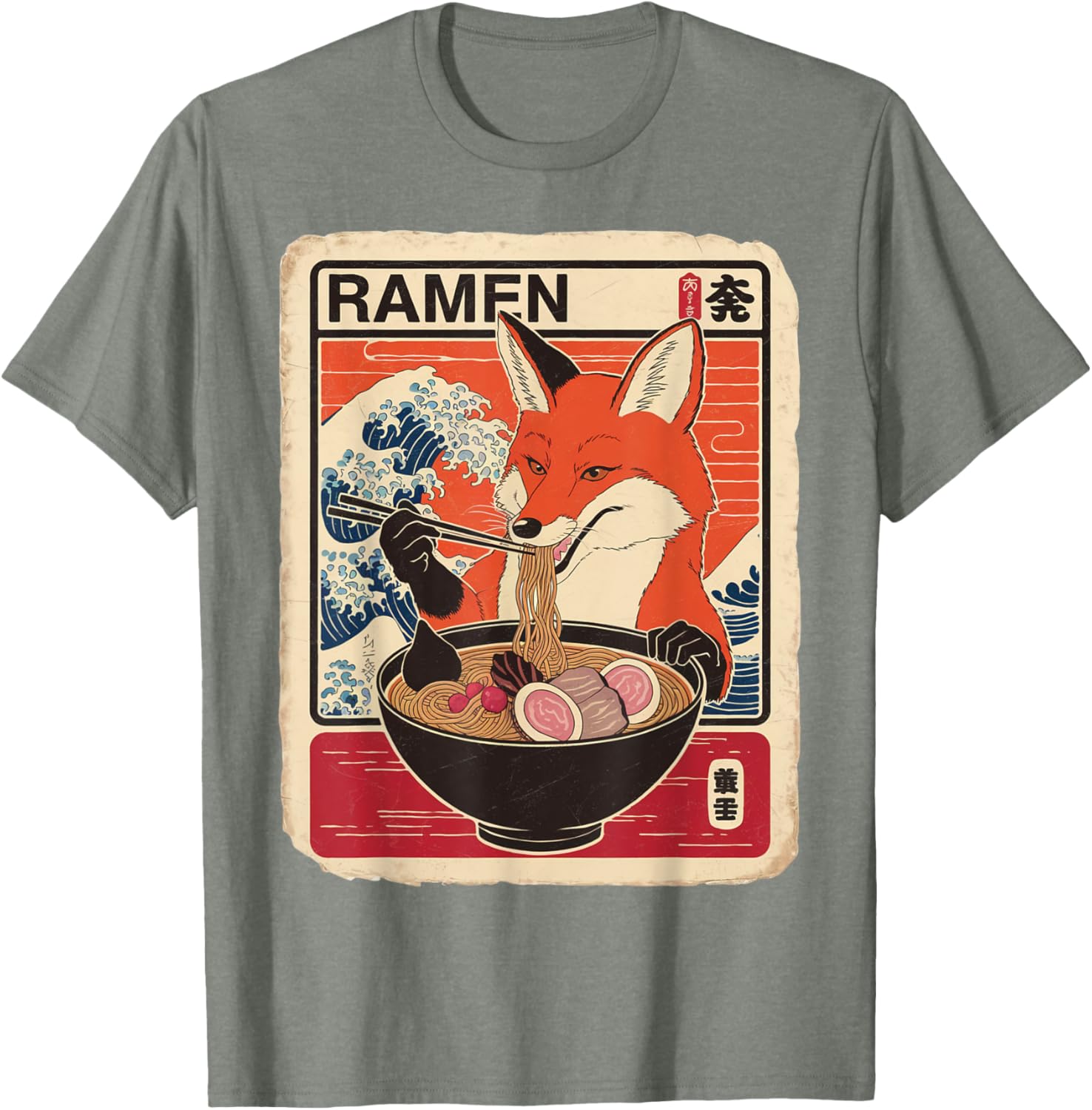 Kawaii Fox Ramen Graphic T-Shirt Cute Ezo Orange Fox Apparel - 16