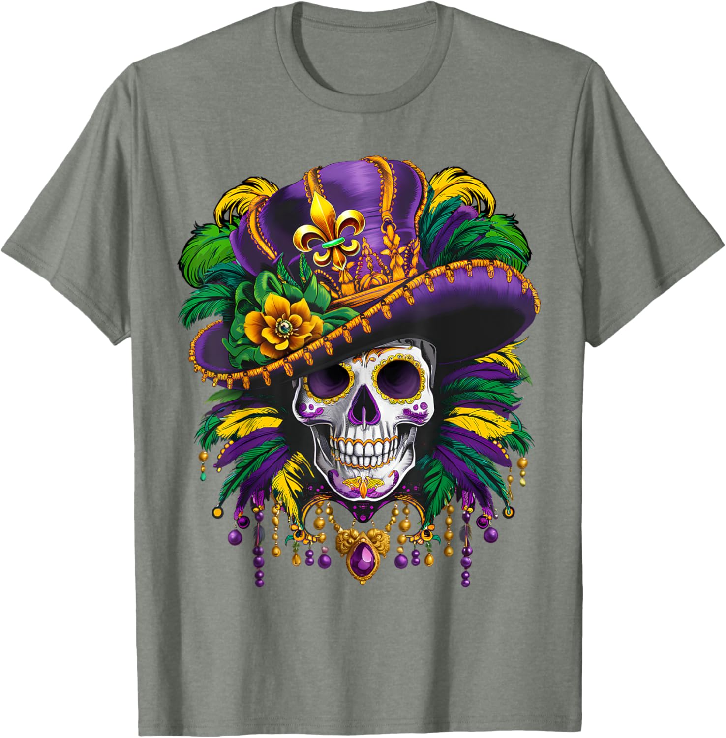 Mardi Gras Sugar Skull T-Shirt for New Orleans Carnival Fun - 10