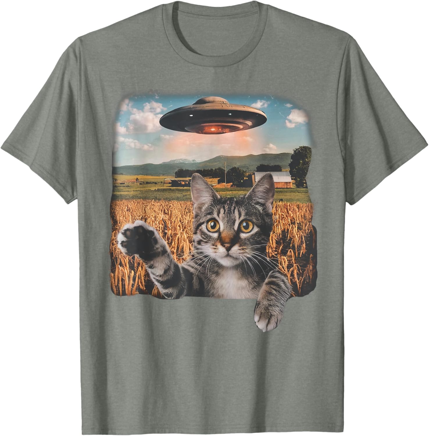 Cat Selfie with Alien UFO T-Shirt for Men, Women, and Kids - 11