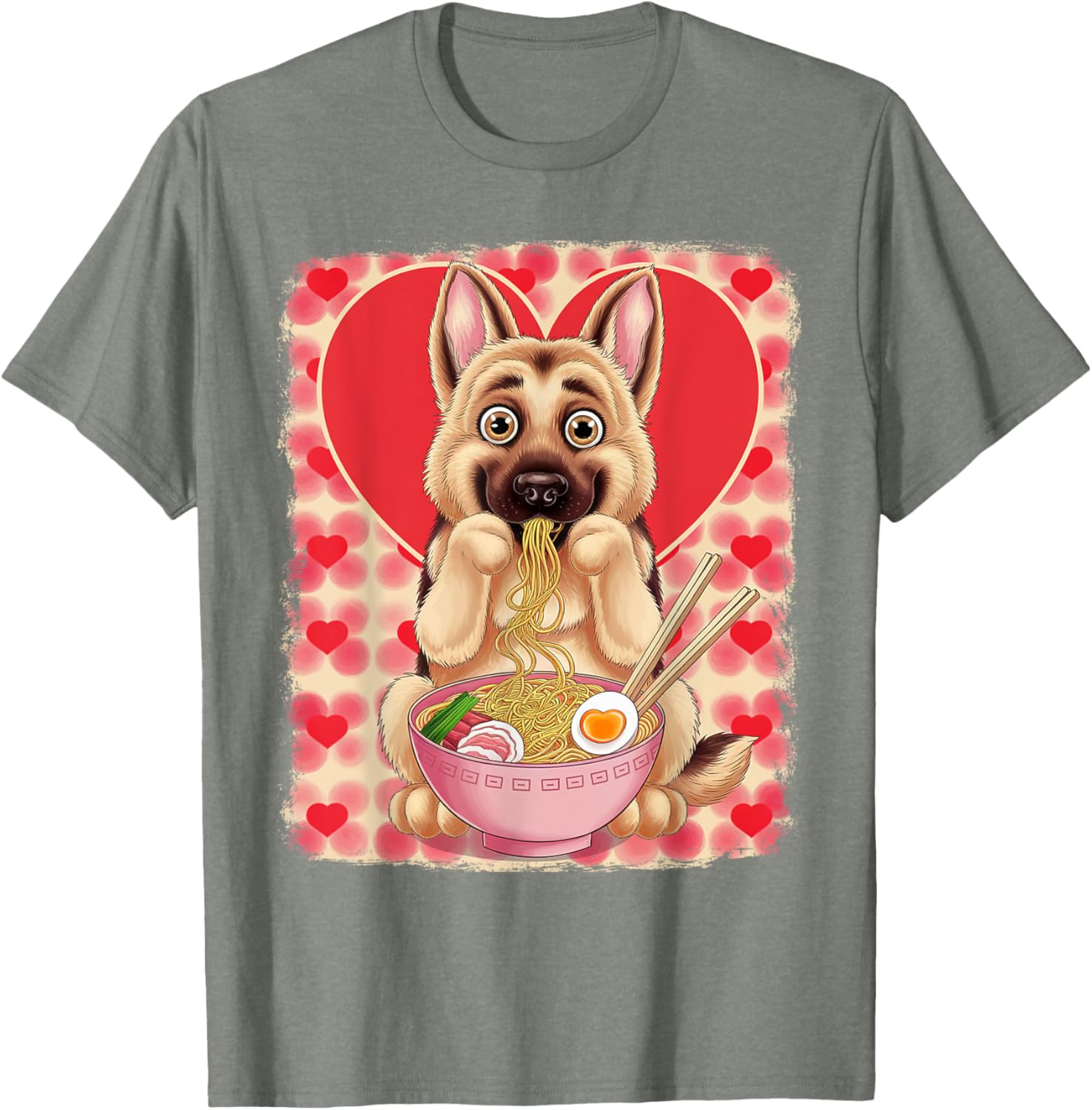 Adorable German Shepherd Eating Ramen Noodles Valentine's Day T-Shirt - 10
