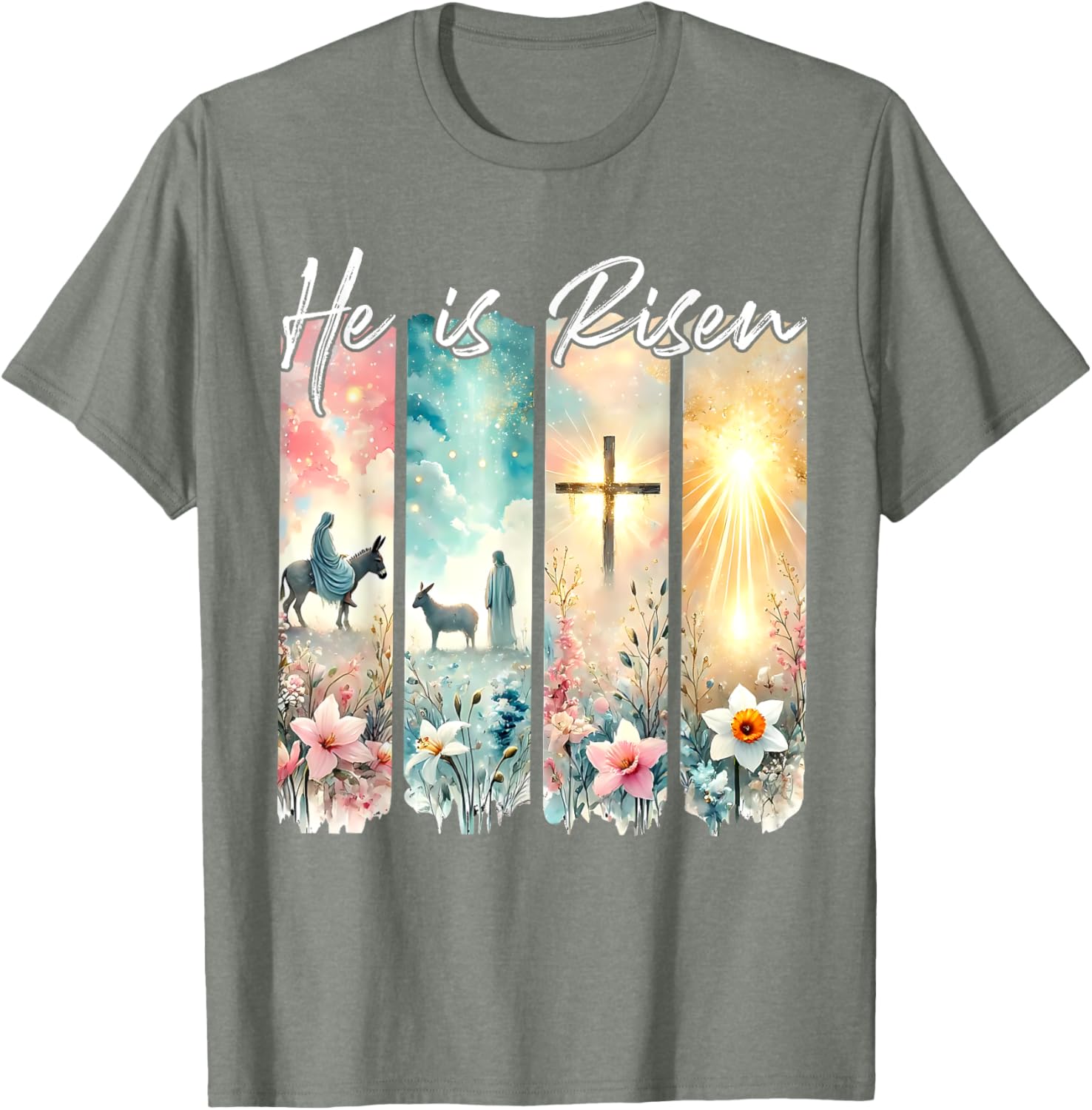 He Is Risen Floral Easter T-Shirt with Jesus Cross Design for Christians - 5