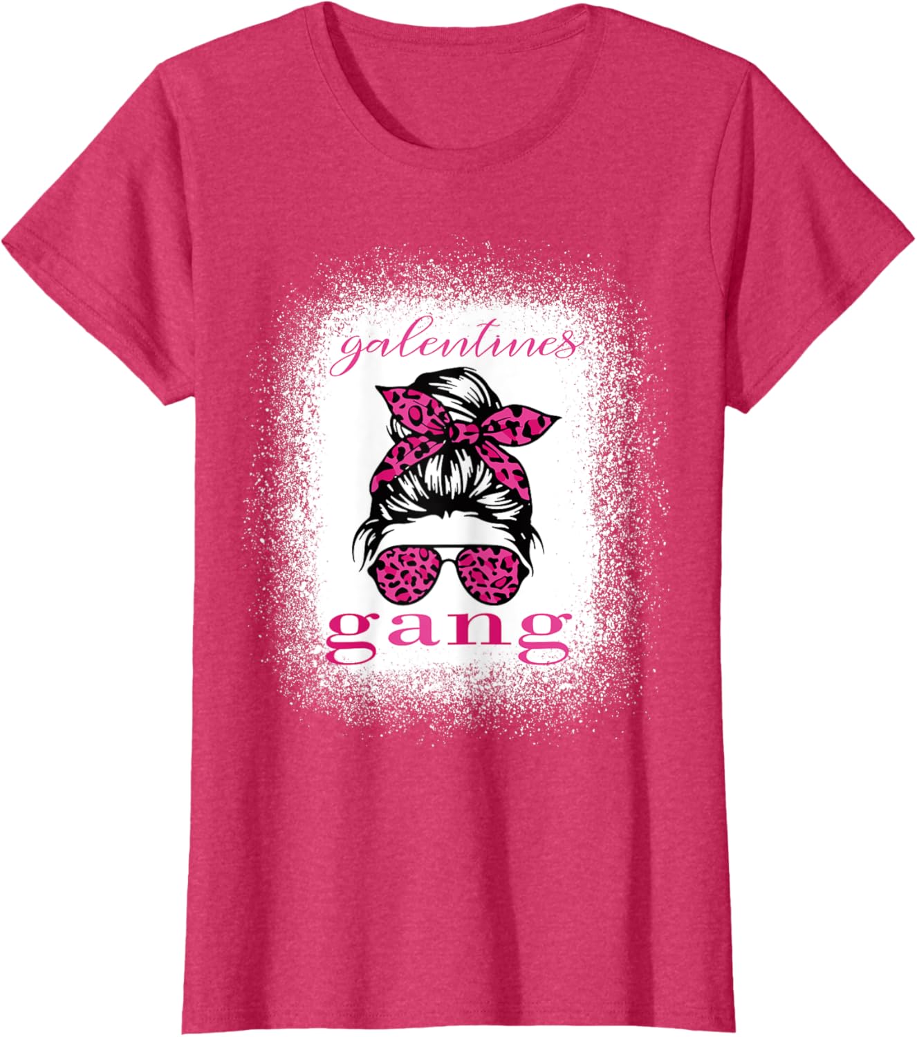 Galentine Gang Matching T-Shirt with Messy Bun Leopard Bleached Design - 10