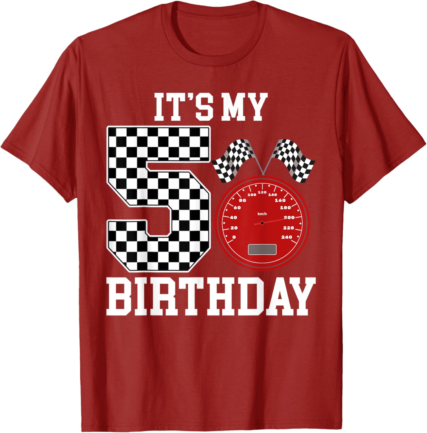 Boys 5th Birthday Racing Car Flag T-Shirt Fun Gift for Kids - 5