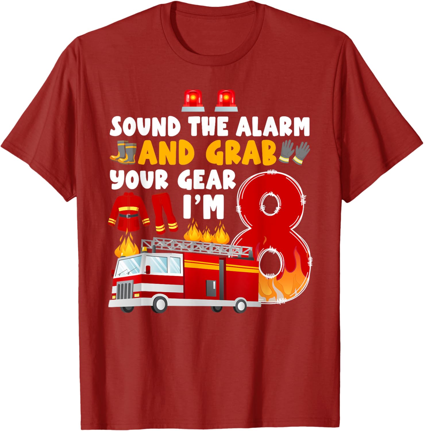 8th Birthday Firefighter T-Shirt for Boys Cute Fireman Graphic Tee - 6
