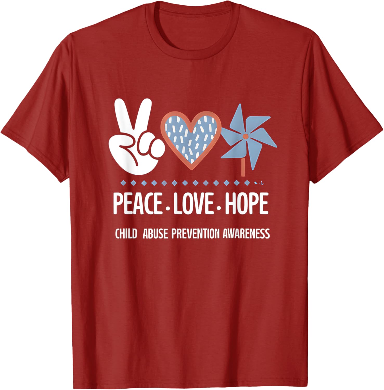 Peace Love Hope Pinwheel T-Shirt for Child Abuse Prevention Awareness - 4