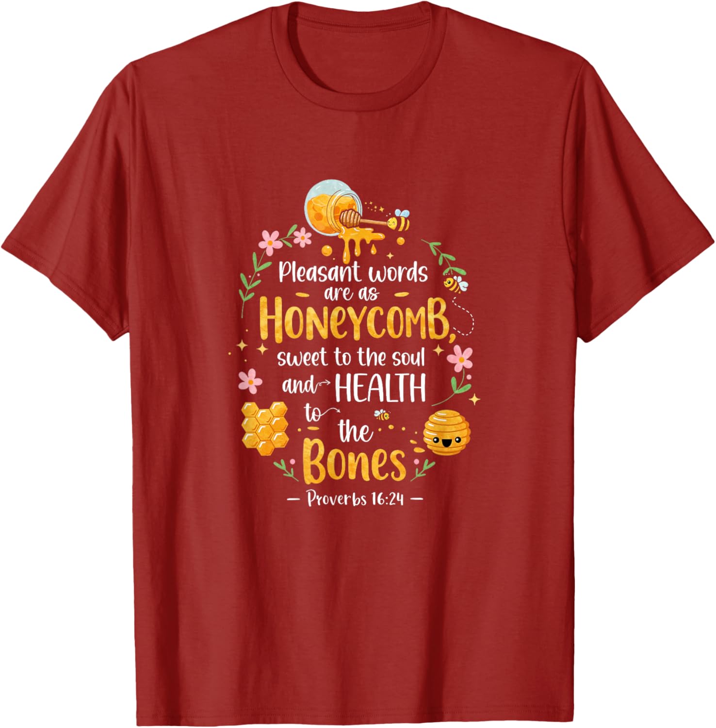 Honeycomb Bible Verse T-Shirt Proverbs 16:24 with Pleasant Words Design - 15