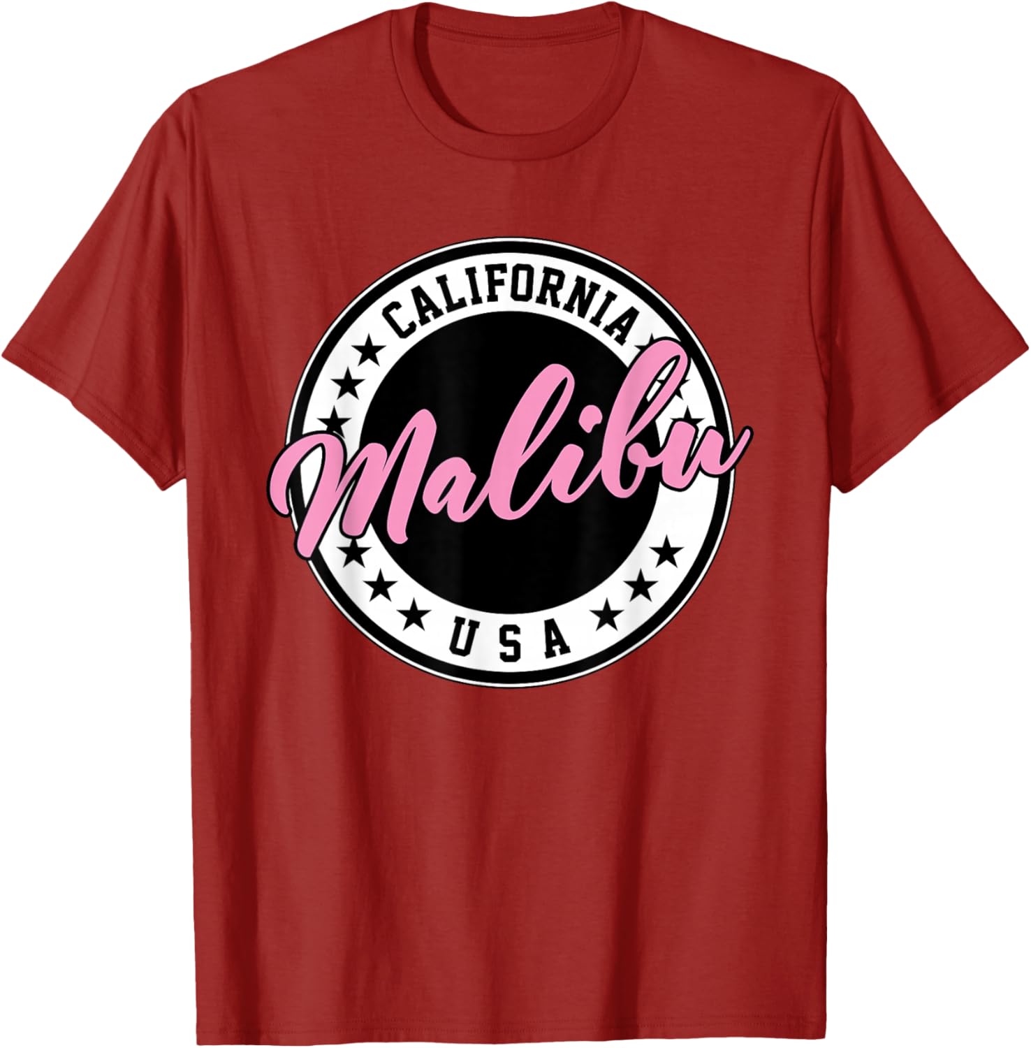 Malibu California Pink Script Circle T-Shirt for Trendy Summer Style - 9