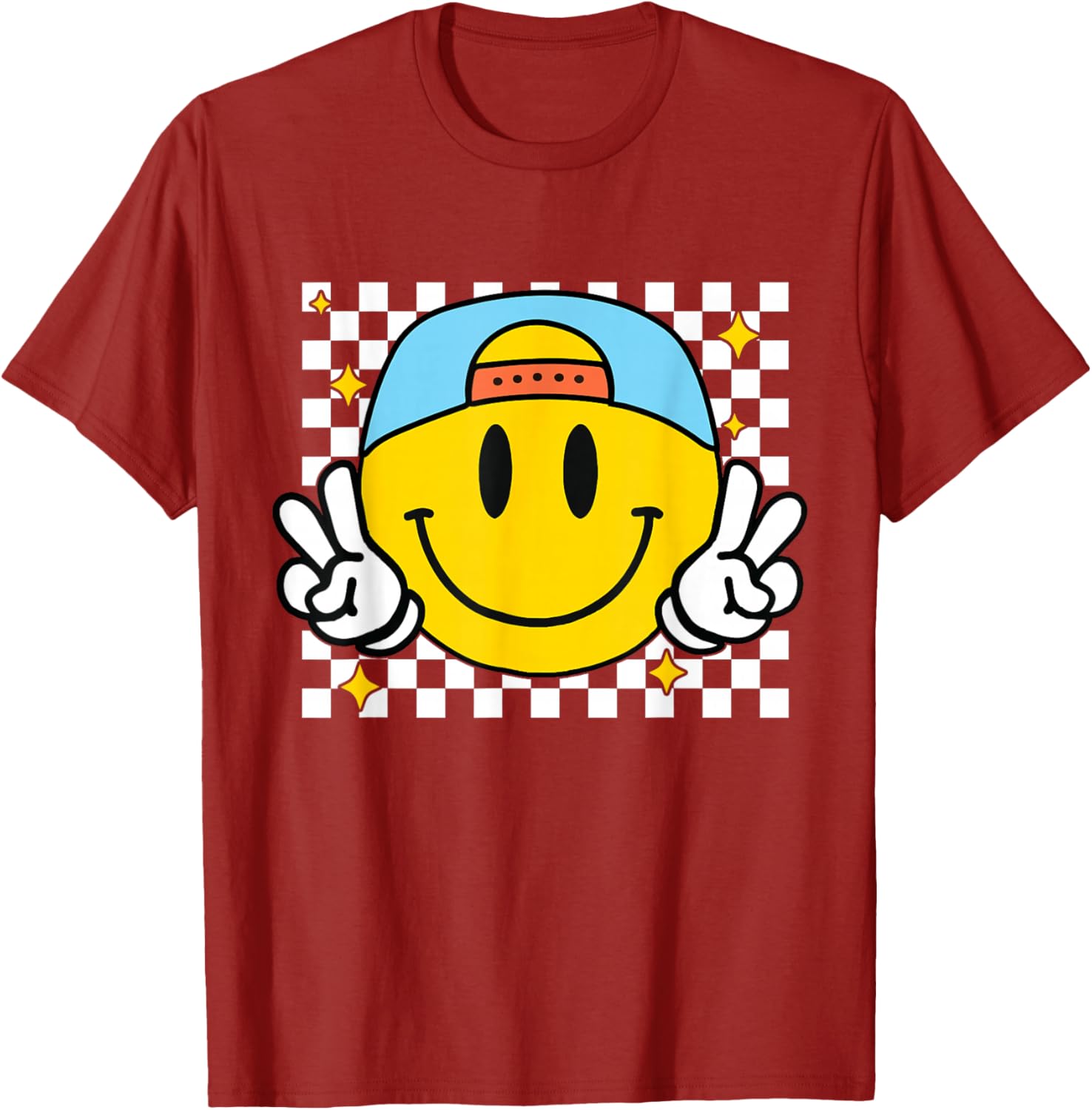 Happy Yellow Smile Face Checkered T-Shirt for Fun and Joyful Style - 9
