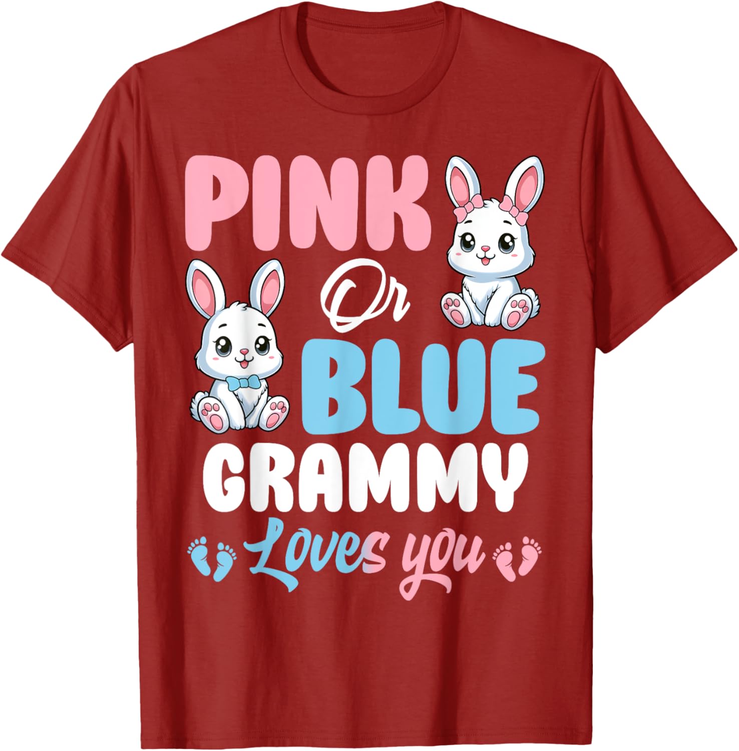 Pink or Blue Grammy Loves You Bunny Gender Reveal Party T-Shirt - 4