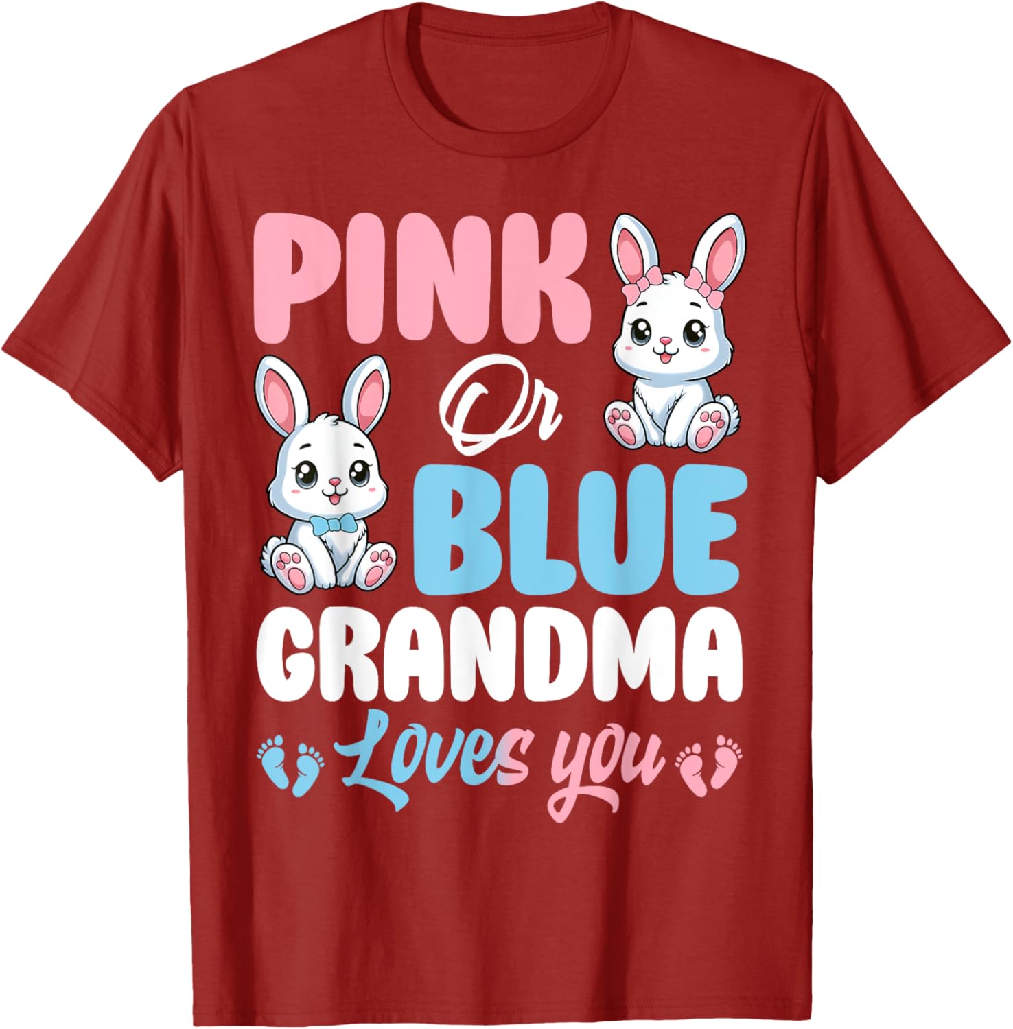Pink or Blue Grandma Loves You Bunny Gender Reveal T-Shirt for Kids - 15