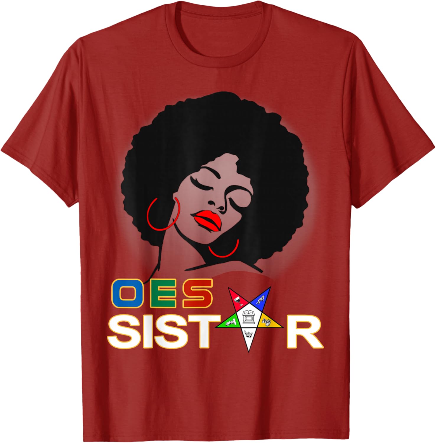 Beautiful Red Afro Earrings and Sistar Eastern Star T-Shirt for Girls - 2