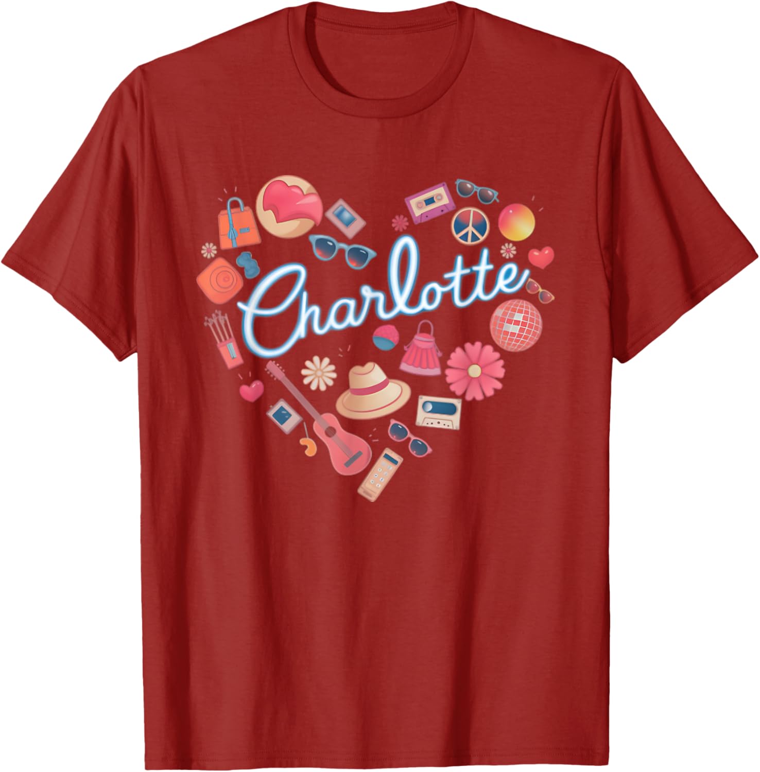 Personalized Retro Charlotte Heart T-Shirt for Girls - Cute Casual Wear - 1