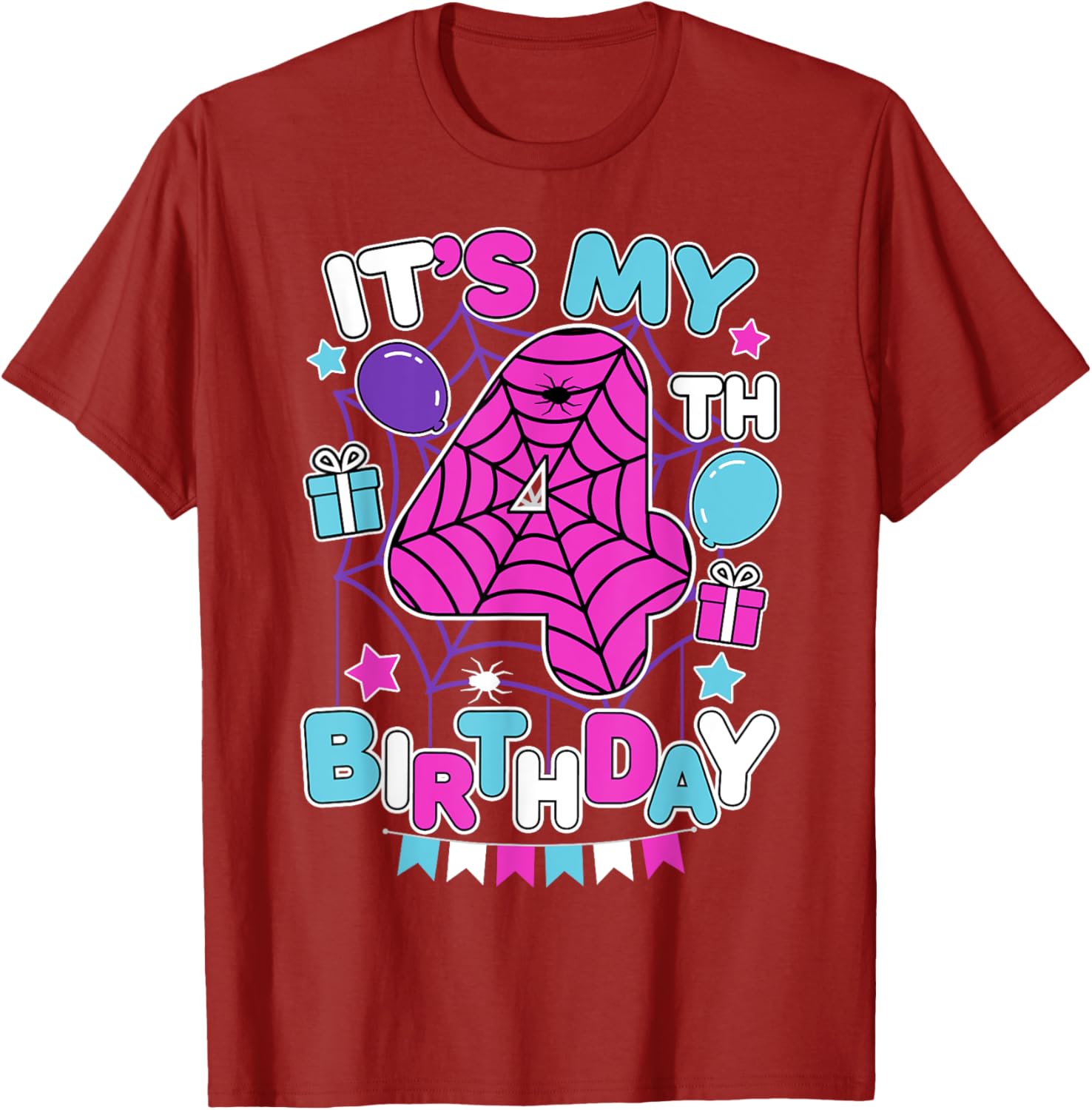 Cute 4th Birthday Spider Web T-Shirt for Girls Halloween Party - 21
