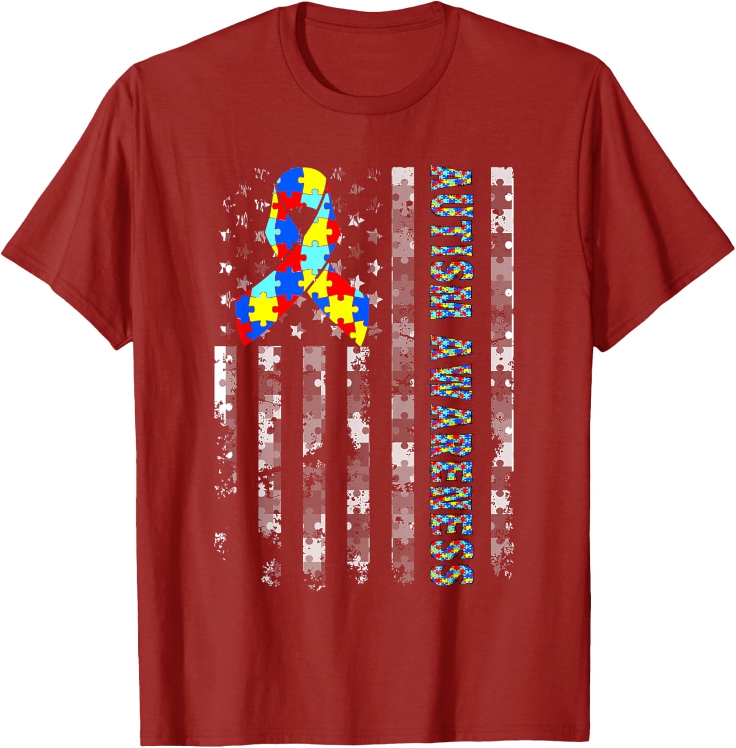 Autism Awareness USA Flag T-Shirt for Moms and Dads - Support and Love - 7