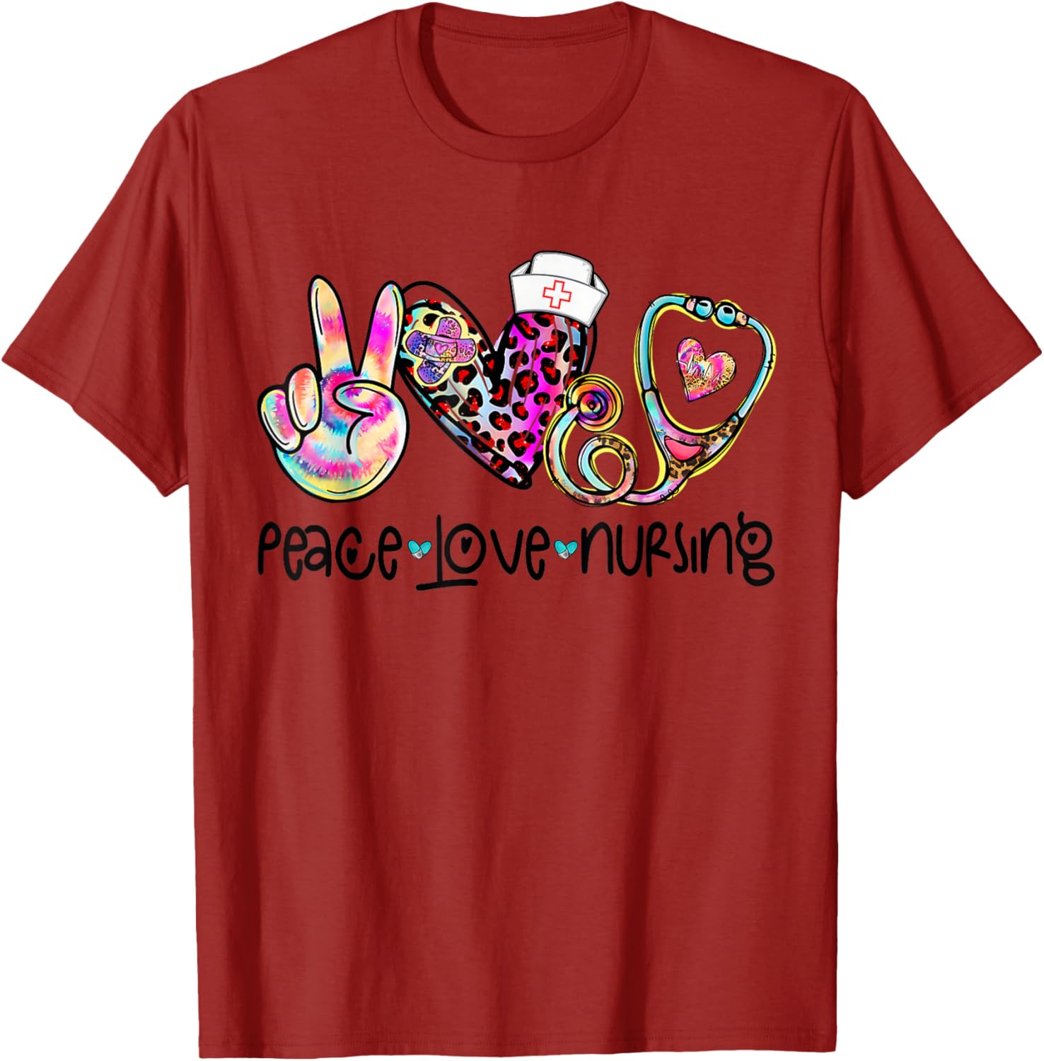 Peace Love Nursing Stethoscope T-Shirt for Nurse Week 2025 Perfect Gift - 15