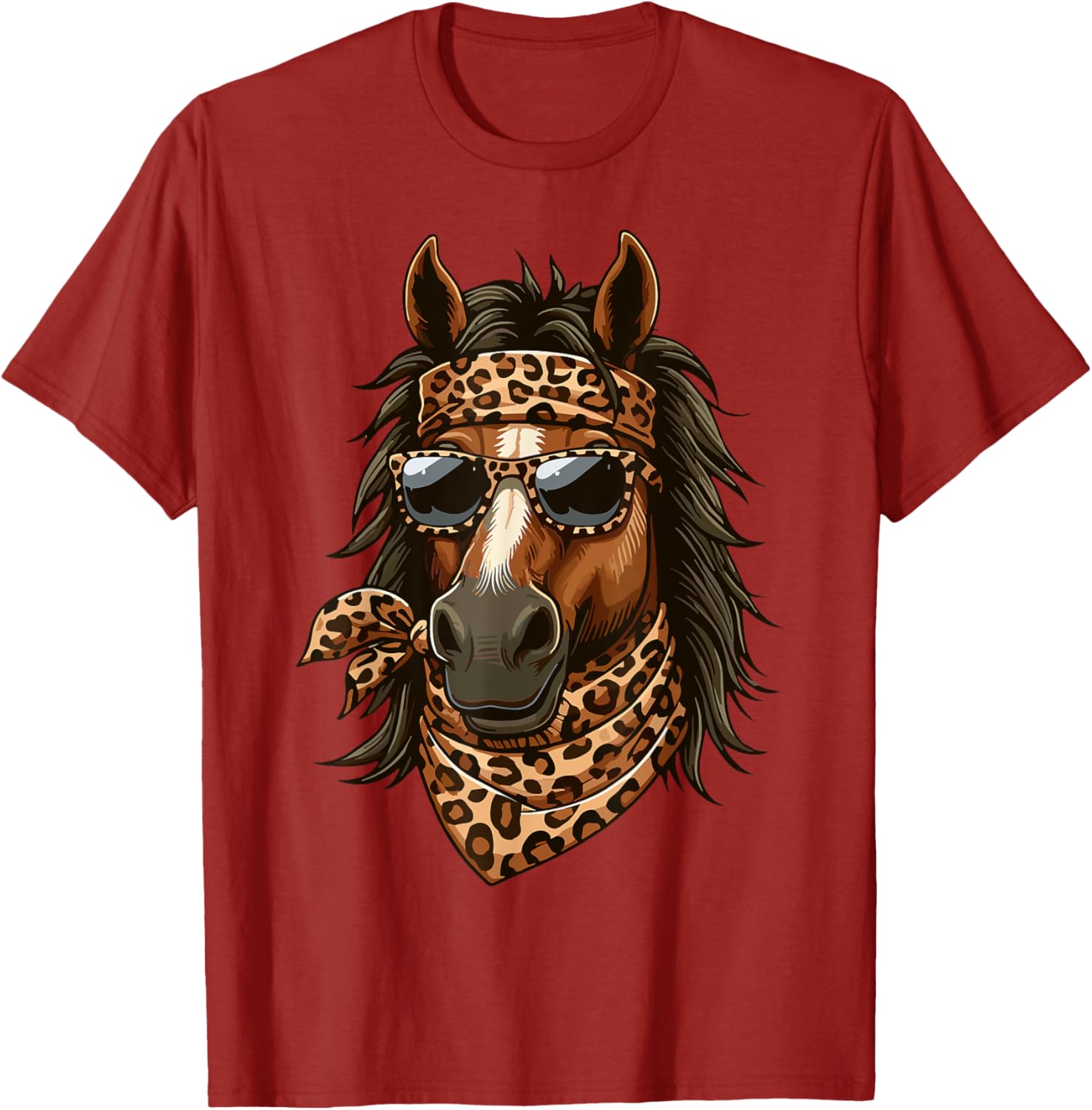 Stylish Horse in Leopard Scarf and Sunglasses T-Shirt for Animal Lovers - 9