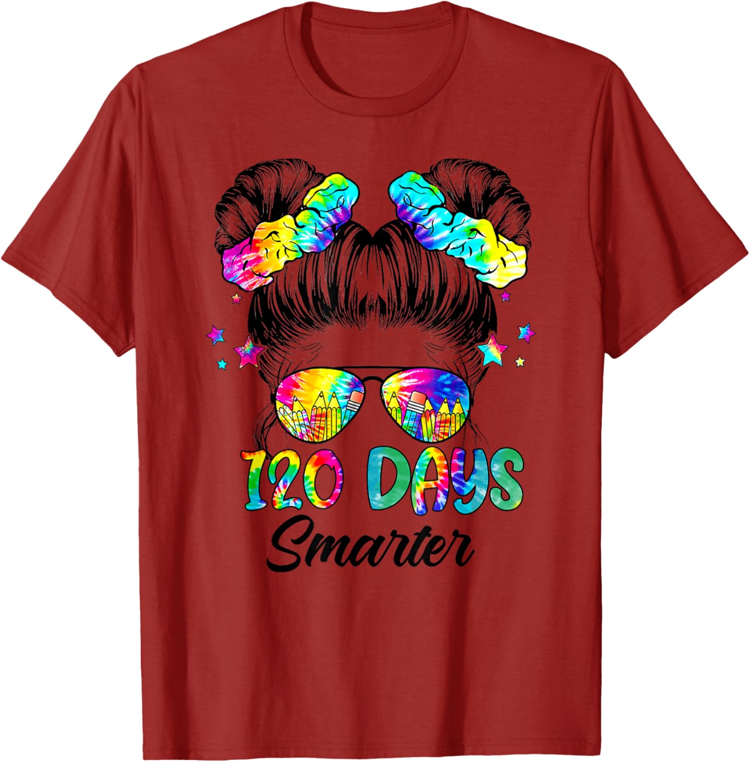 Messy Bun 120 Days of School Tie Dye Shirt for Smart Students - 3