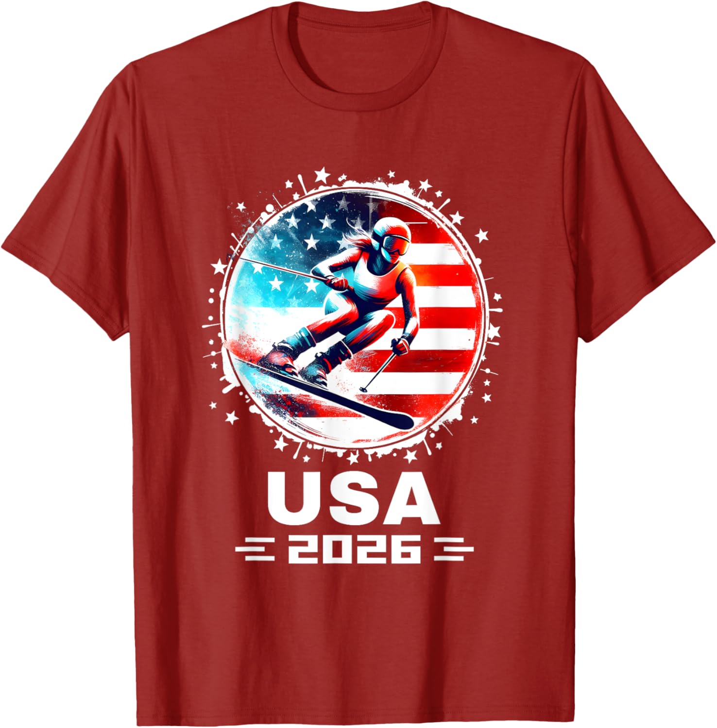 Skier USA Team 2026 American Flag Women's Skiing T-Shirt - 10