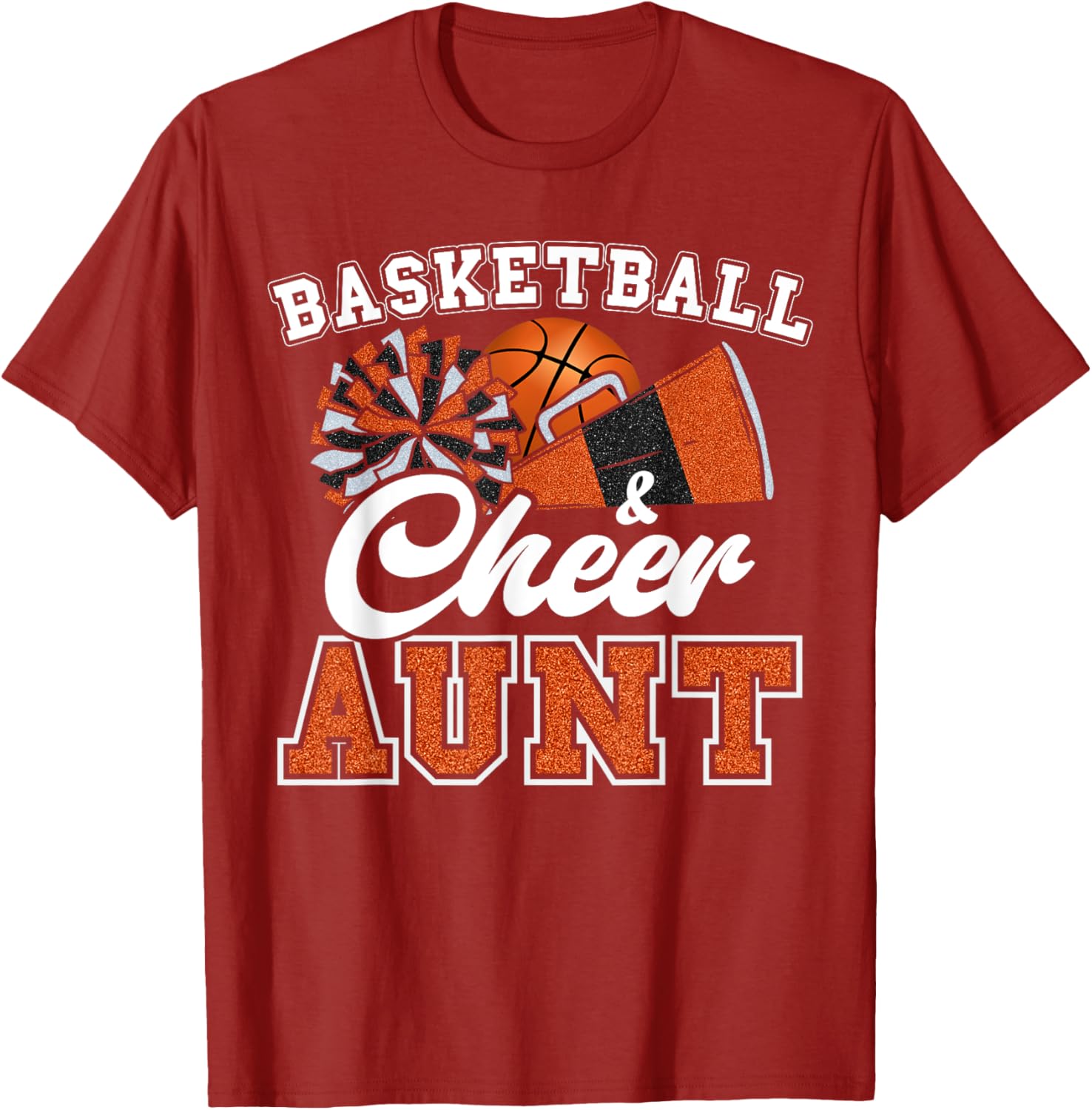 Proud Basketball Cheer Aunt T-Shirt for Cheerleader Niece in Orange - 13