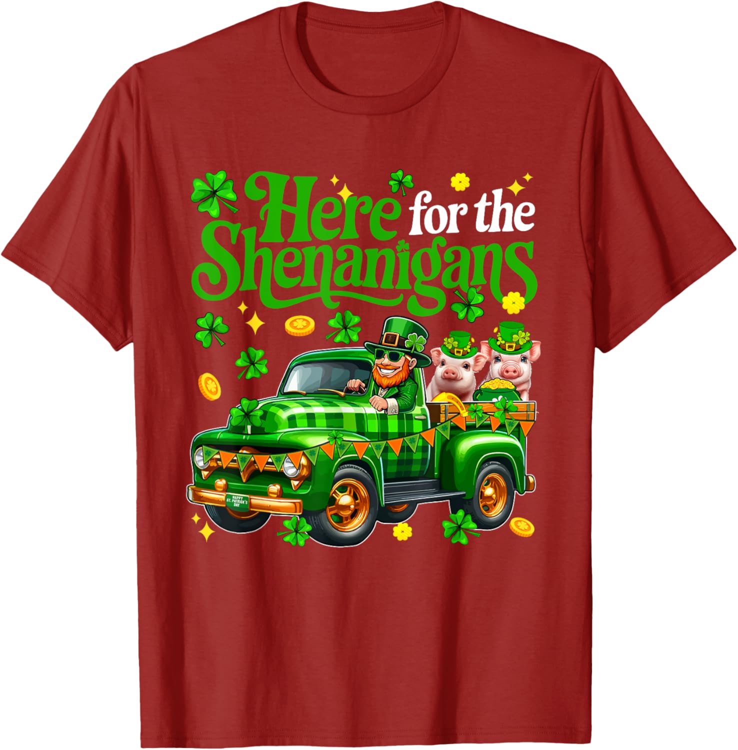 Here For The Shenanigans St Patrick's Day Pig Truck T-Shirt for Fun Lovers - 10
