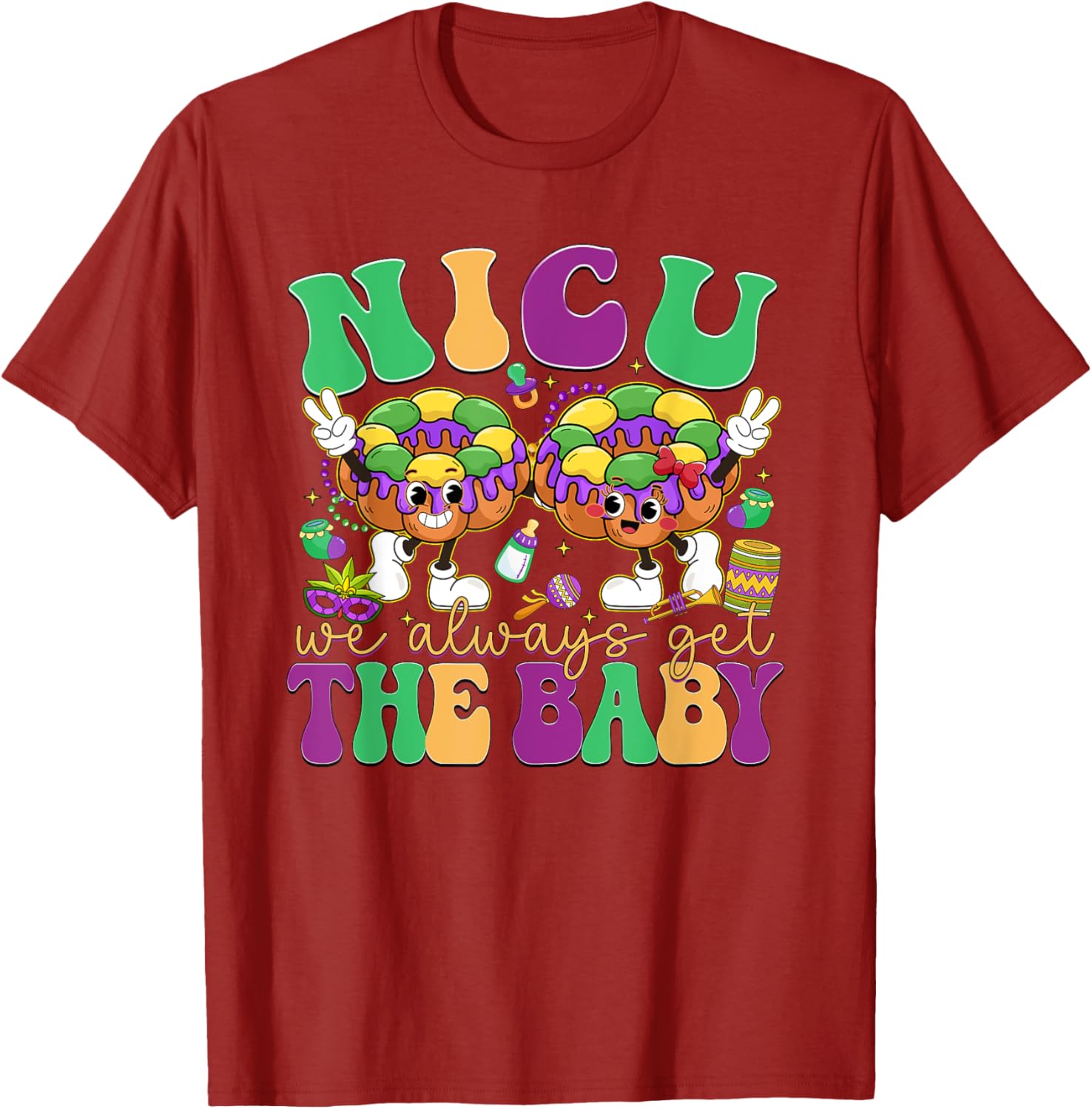 Retro NICU Nurse Mardi Gras T-Shirt for Baby Lovers and Caregivers - 7