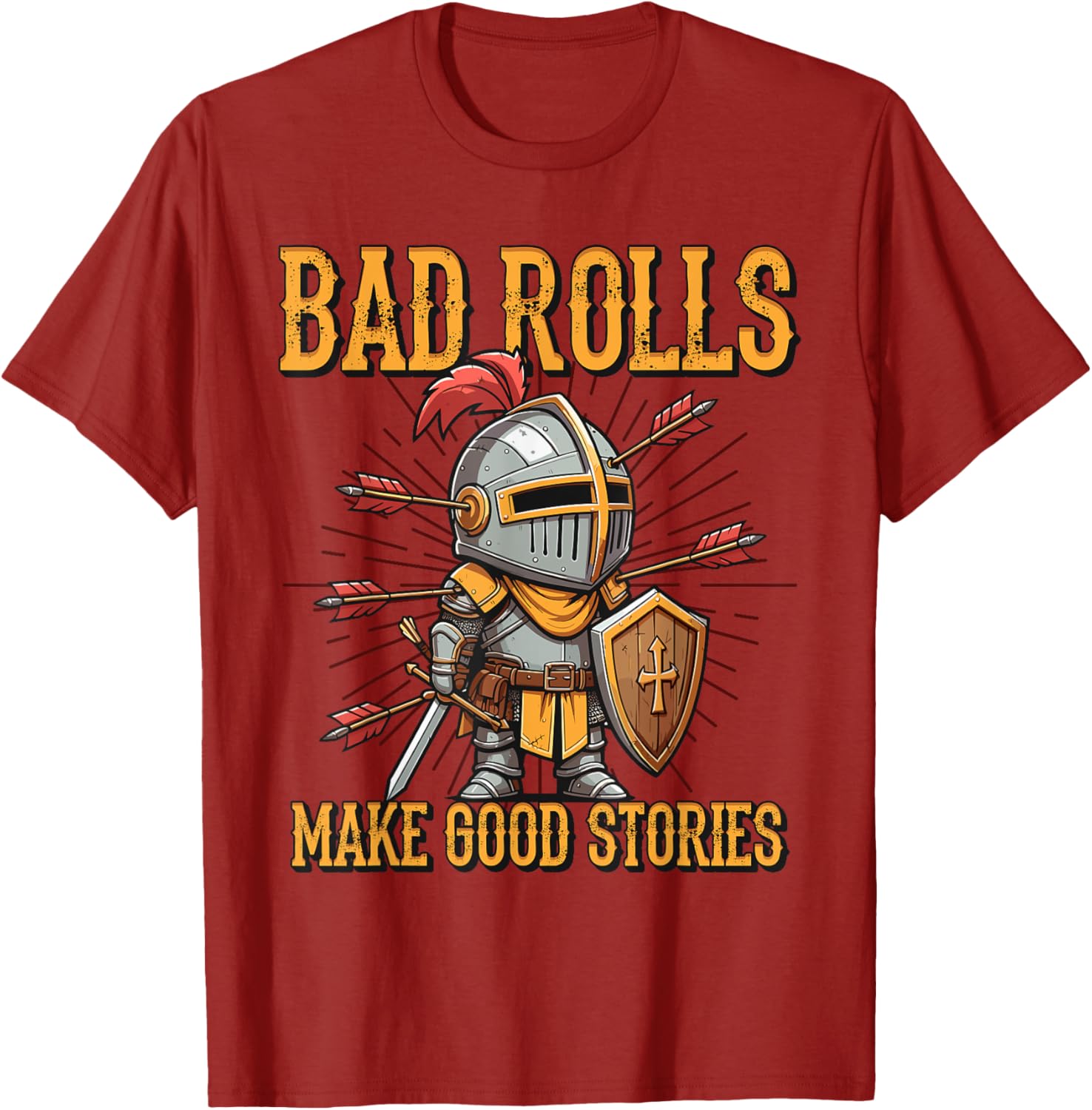 Bad Rolls Makes Good Stories Funny Knight Humor T-Shirt for Gamers - 6