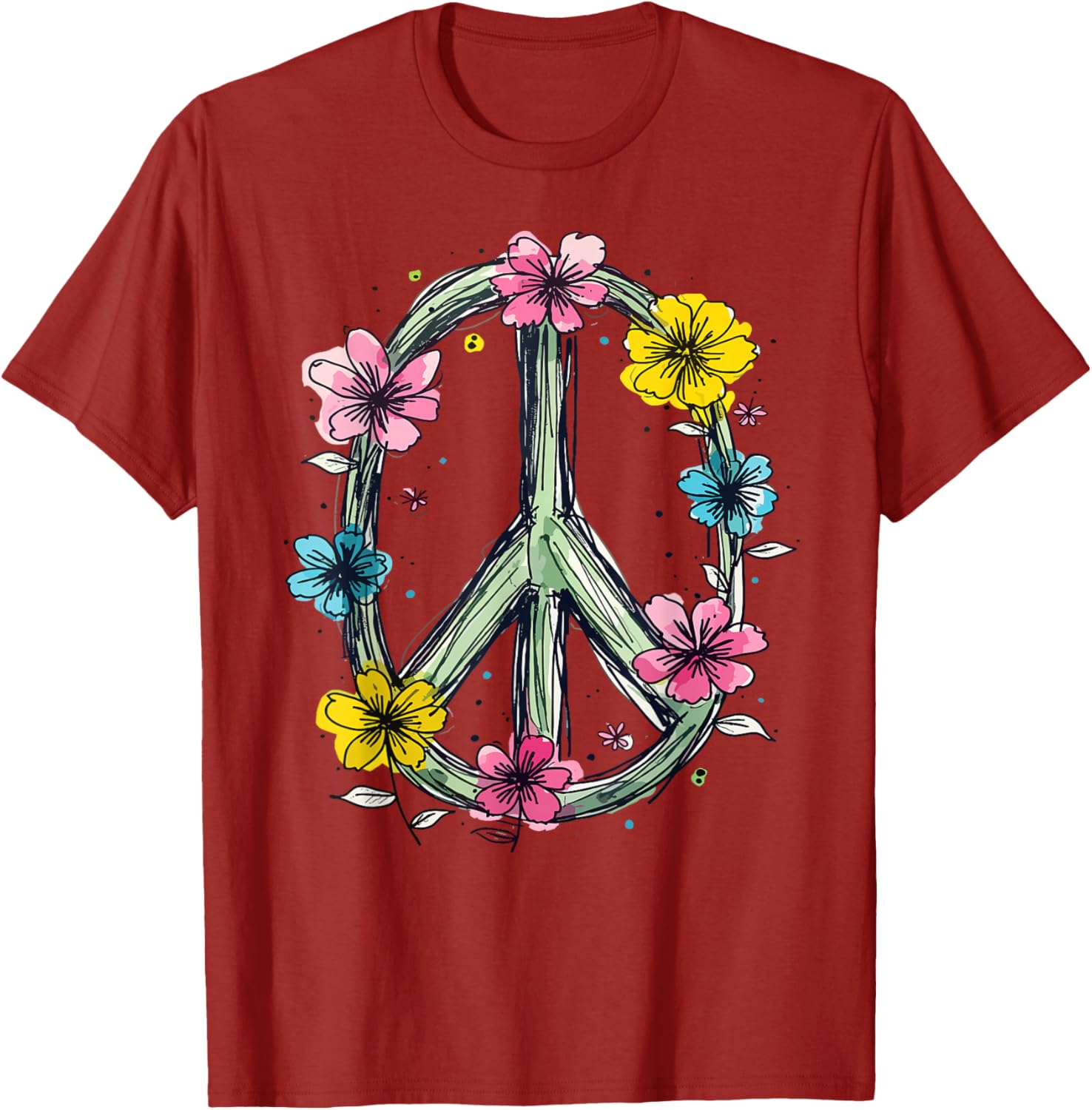 Flower Power Peace Sign T-Shirt for Women Love Hippie Style - 5