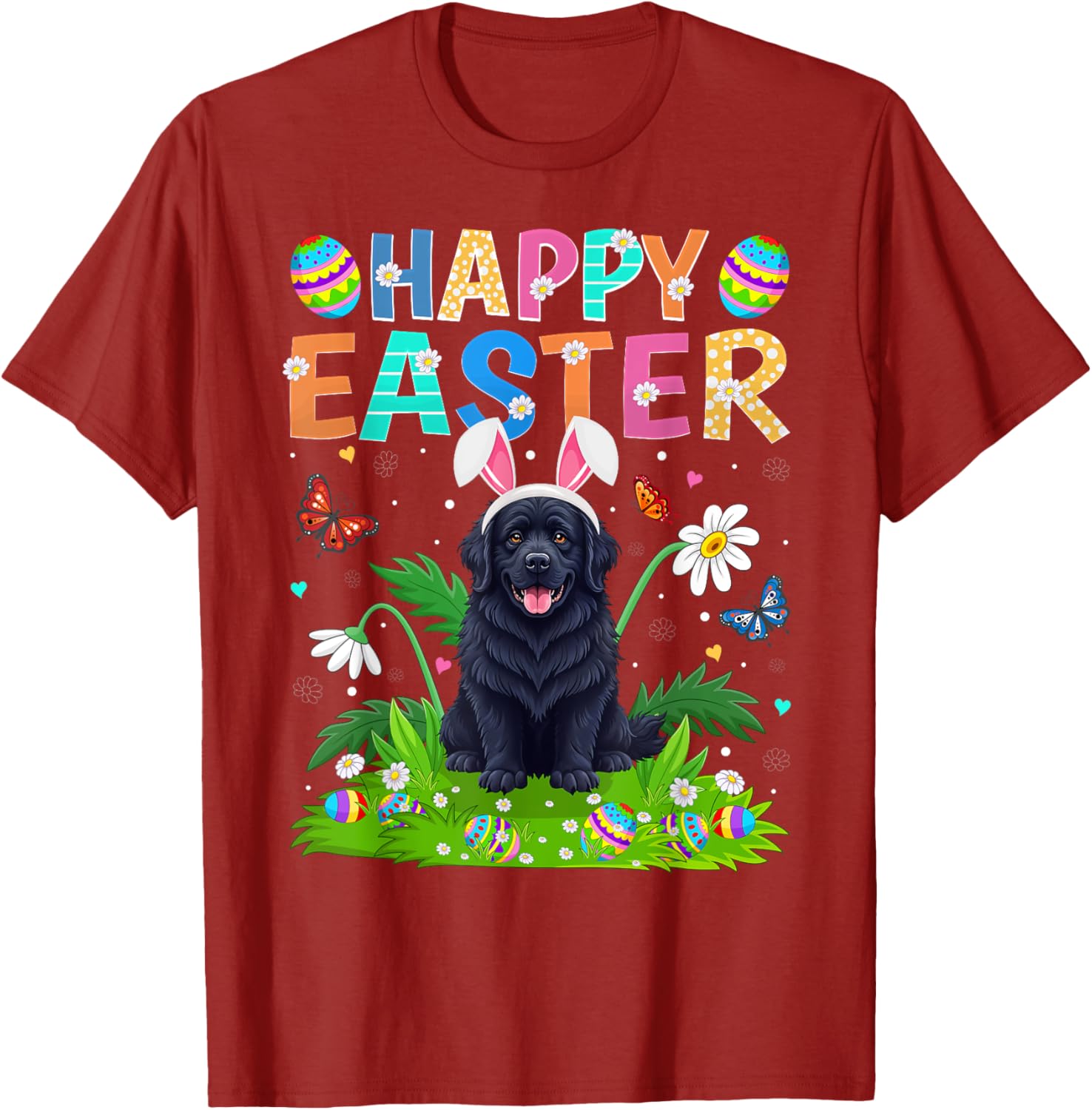 Newfoundland Dog Easter Egg Hunt T-Shirt with Bunny Ears Design - 23