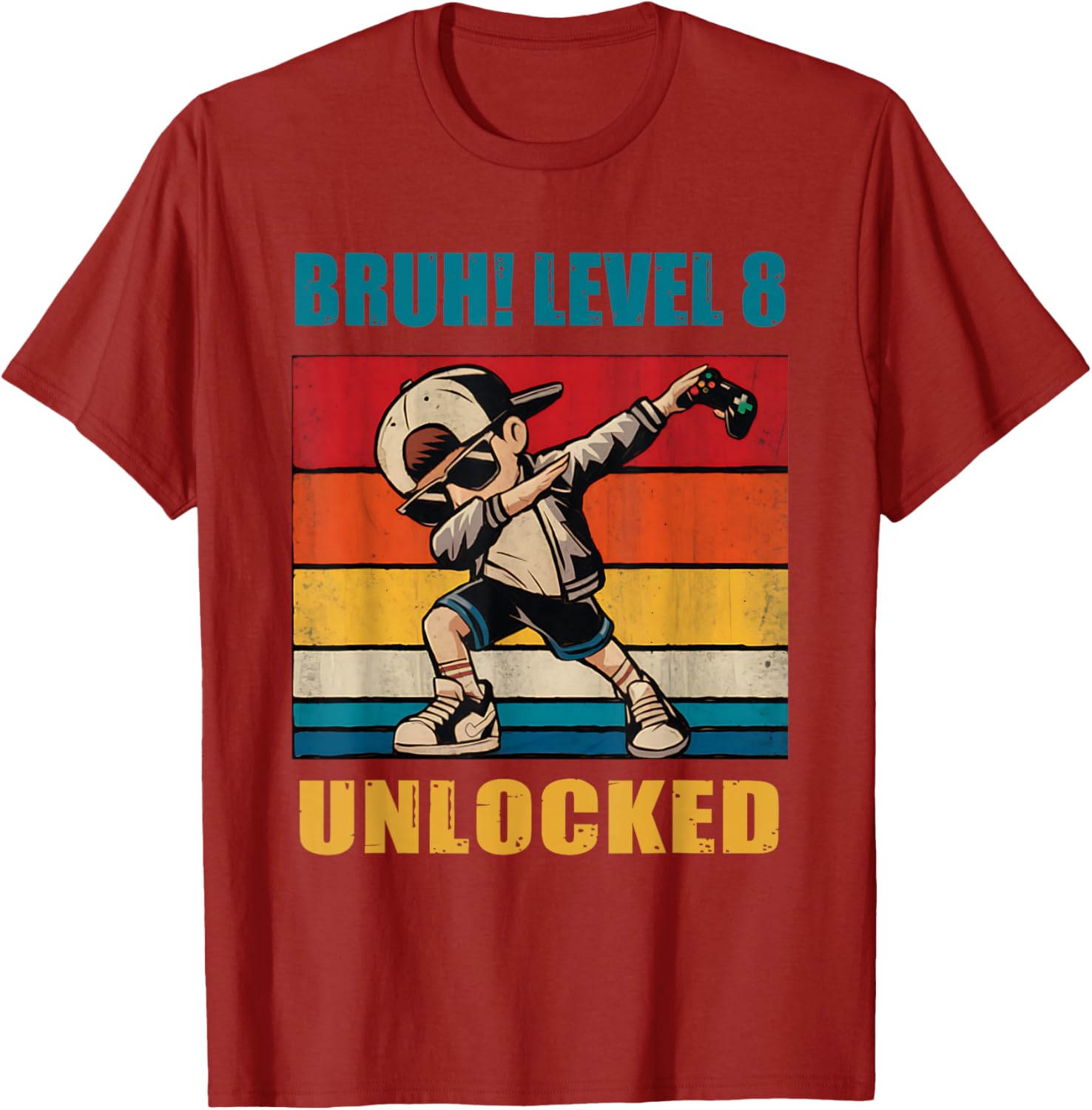 8 Year Old Birthday Gamer T-Shirt Level 8 Unlocked Dabbing Fun - 5