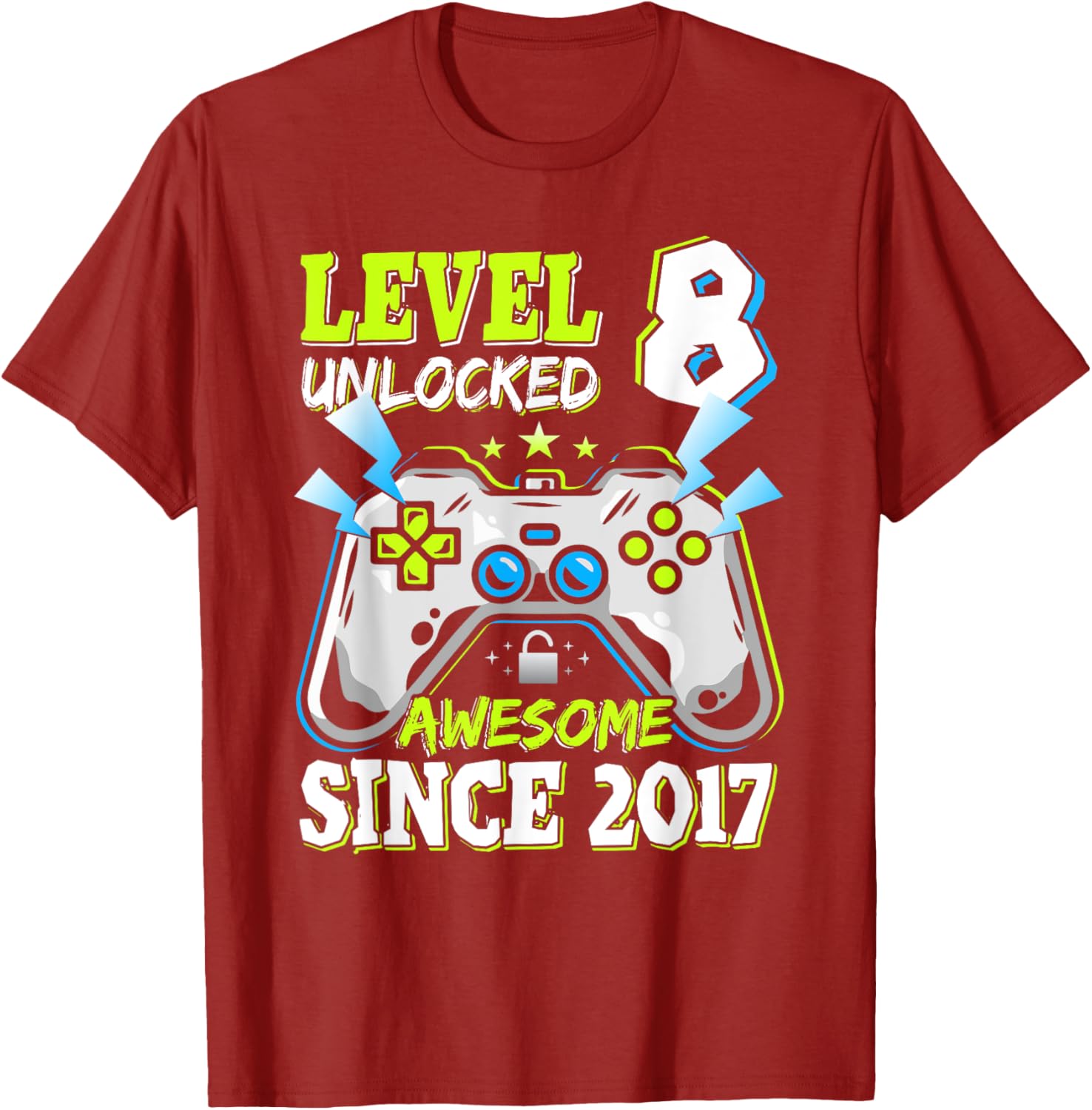 Level 8 Unlocked 2017 Video Game Birthday T-Shirt for Boys - 13