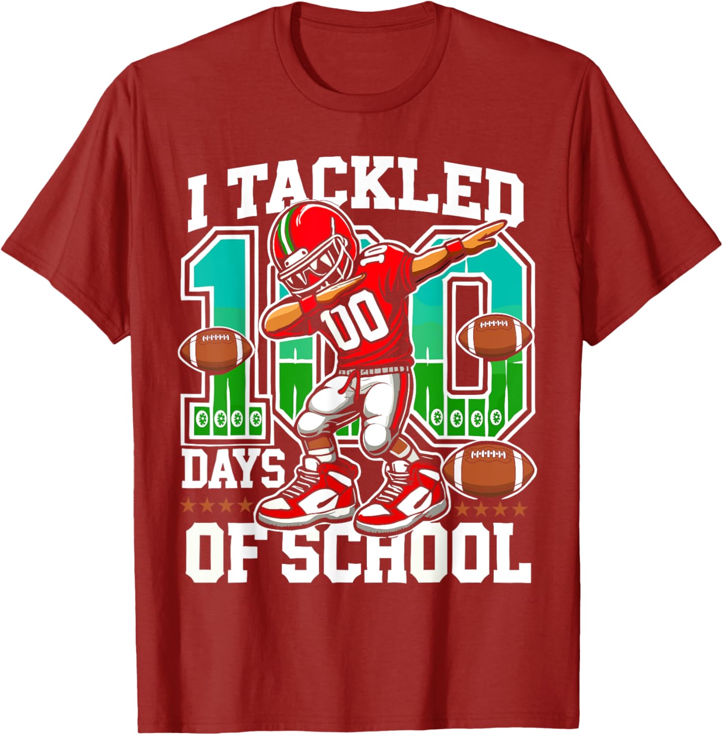 100 Days of School Football Teacher Student T-Shirt for Celebrating Fun - 24
