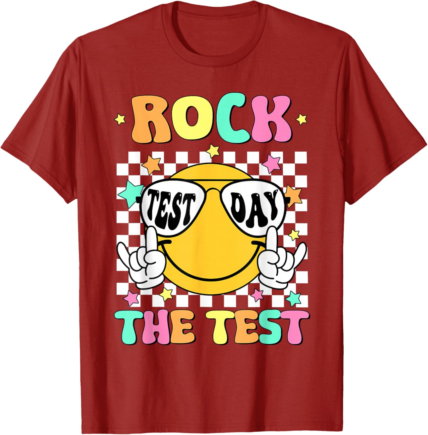 Rock the Test Teacher T-Shirt with Smile Face for Test Day Fun - 8