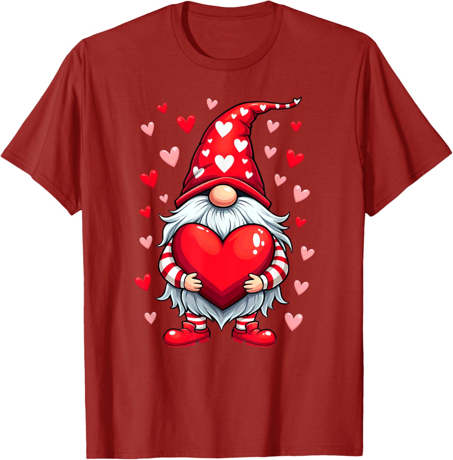 Adorable Valentine's Day Gnome T-Shirt with Red Heart Design - 9